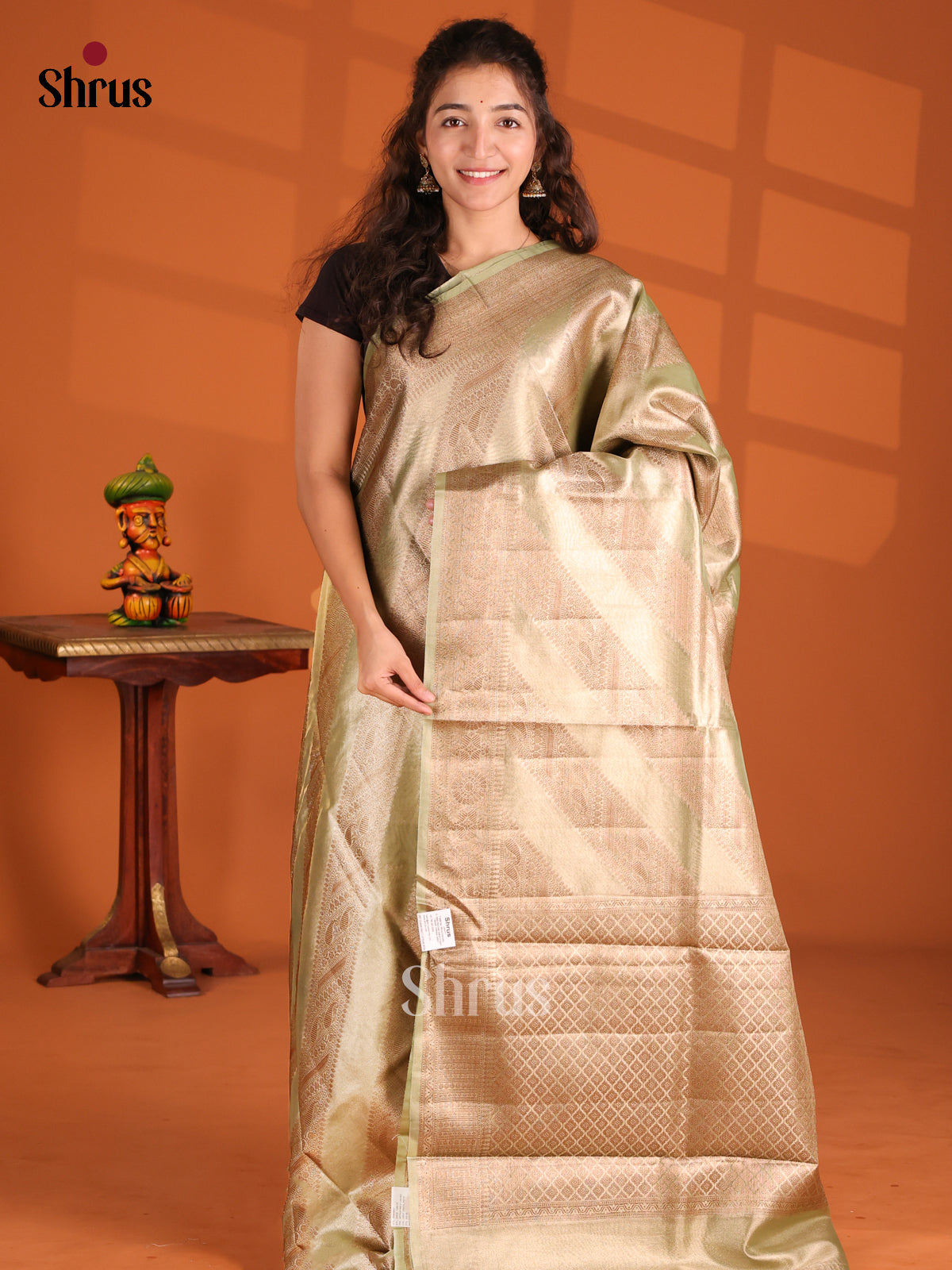 Green - Bamboo silk Saree - Shop on Shrus.com