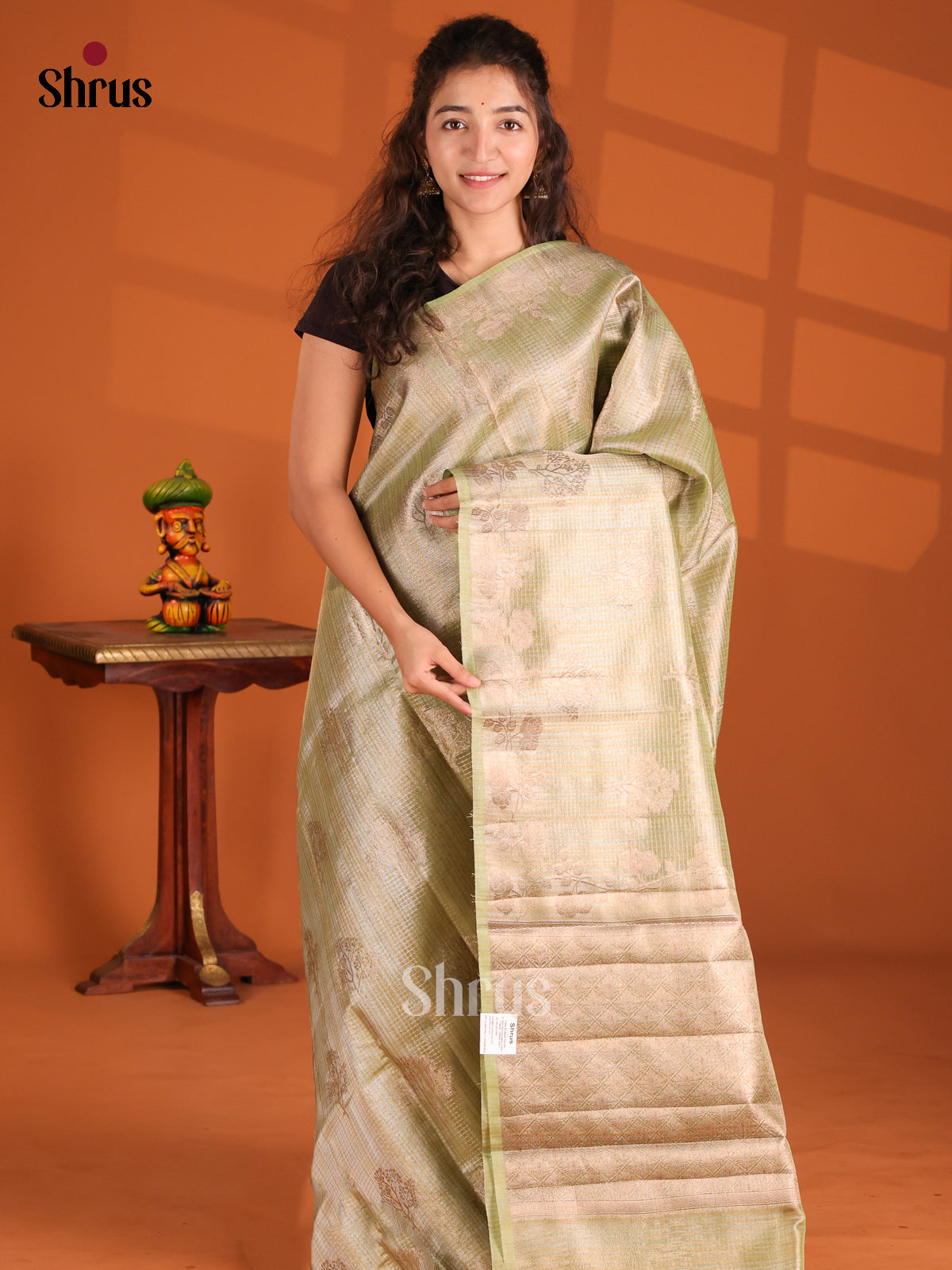 Green - Bamboo silk Saree - Shop on Shrus.com