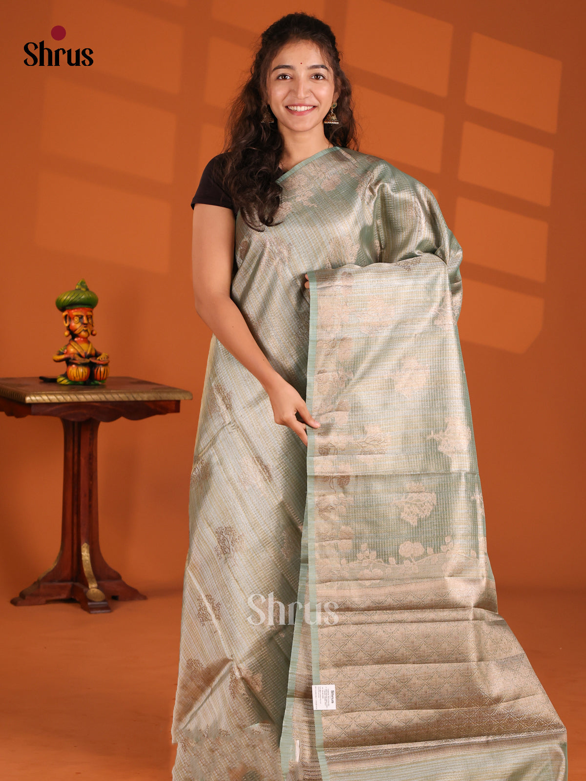 Grey Green - Bamboo silk Saree - Shop on Shrus.com