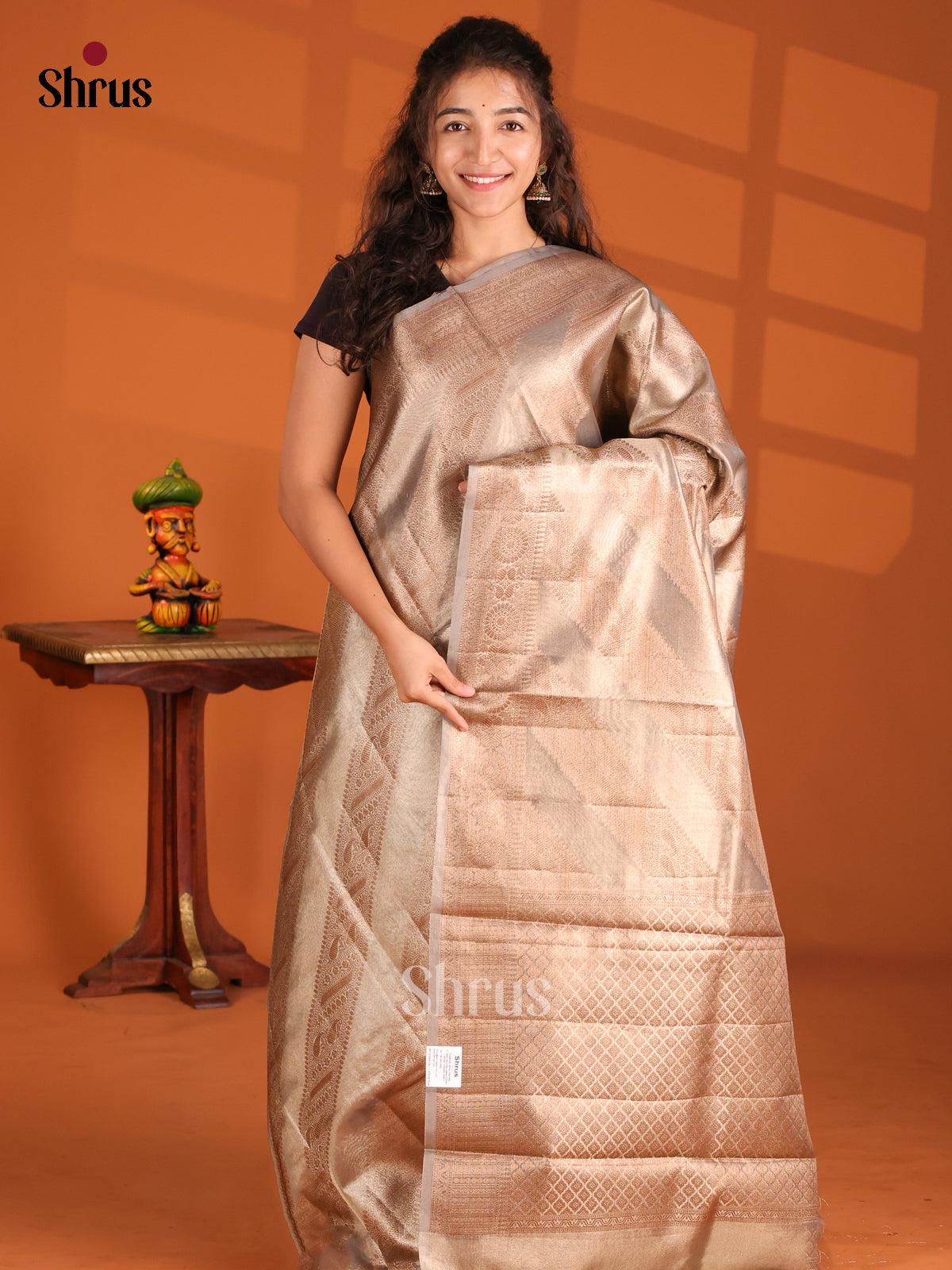 Grey- Bamboo silk Saree - Shop on Shrus.com