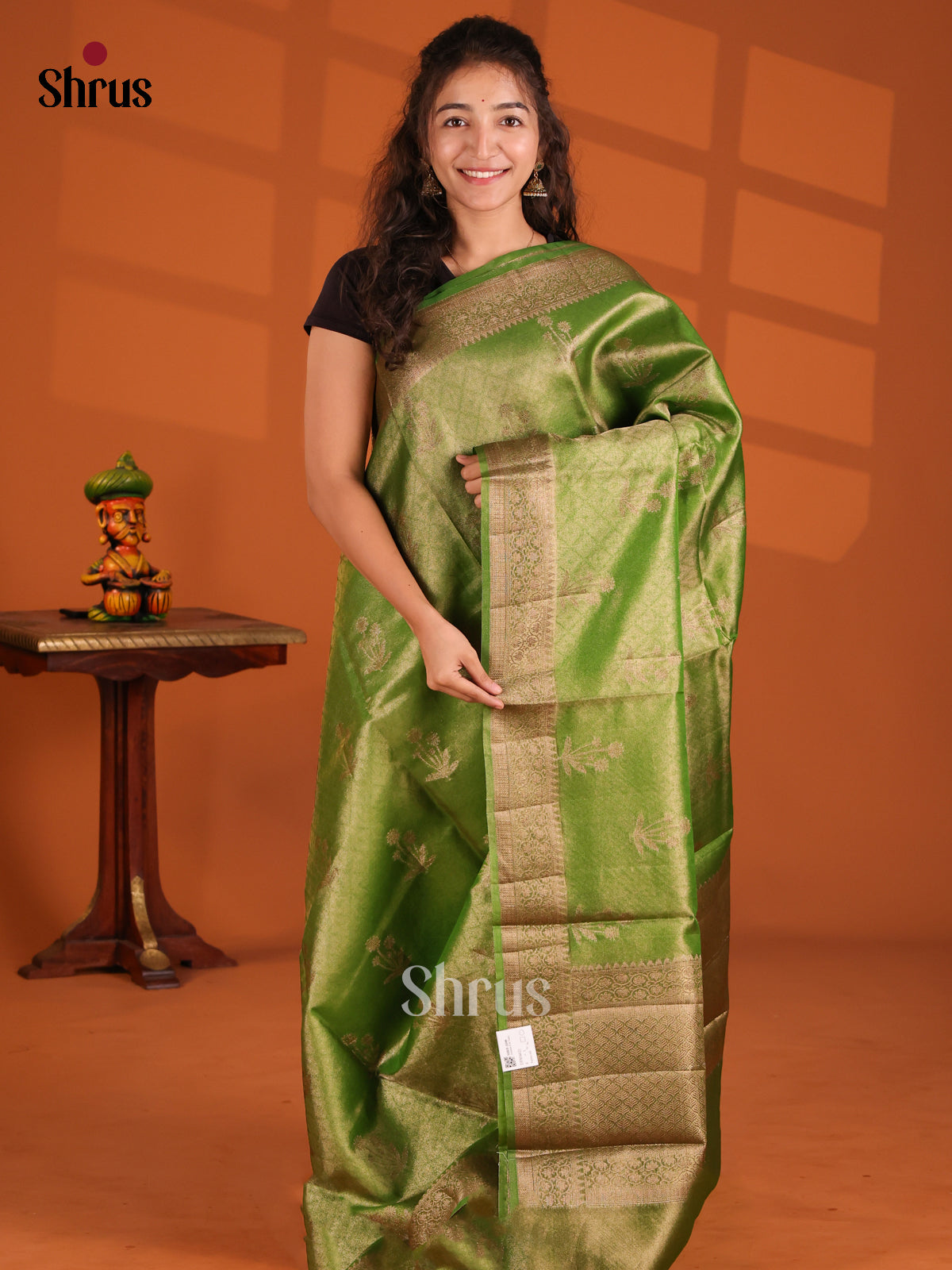 Green - Bamboo silk Saree - Shop on Shrus.com