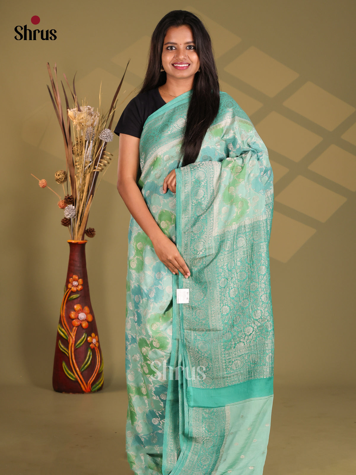 Pastel Green - Semi Georgette Saree - Shop on Shrus.com