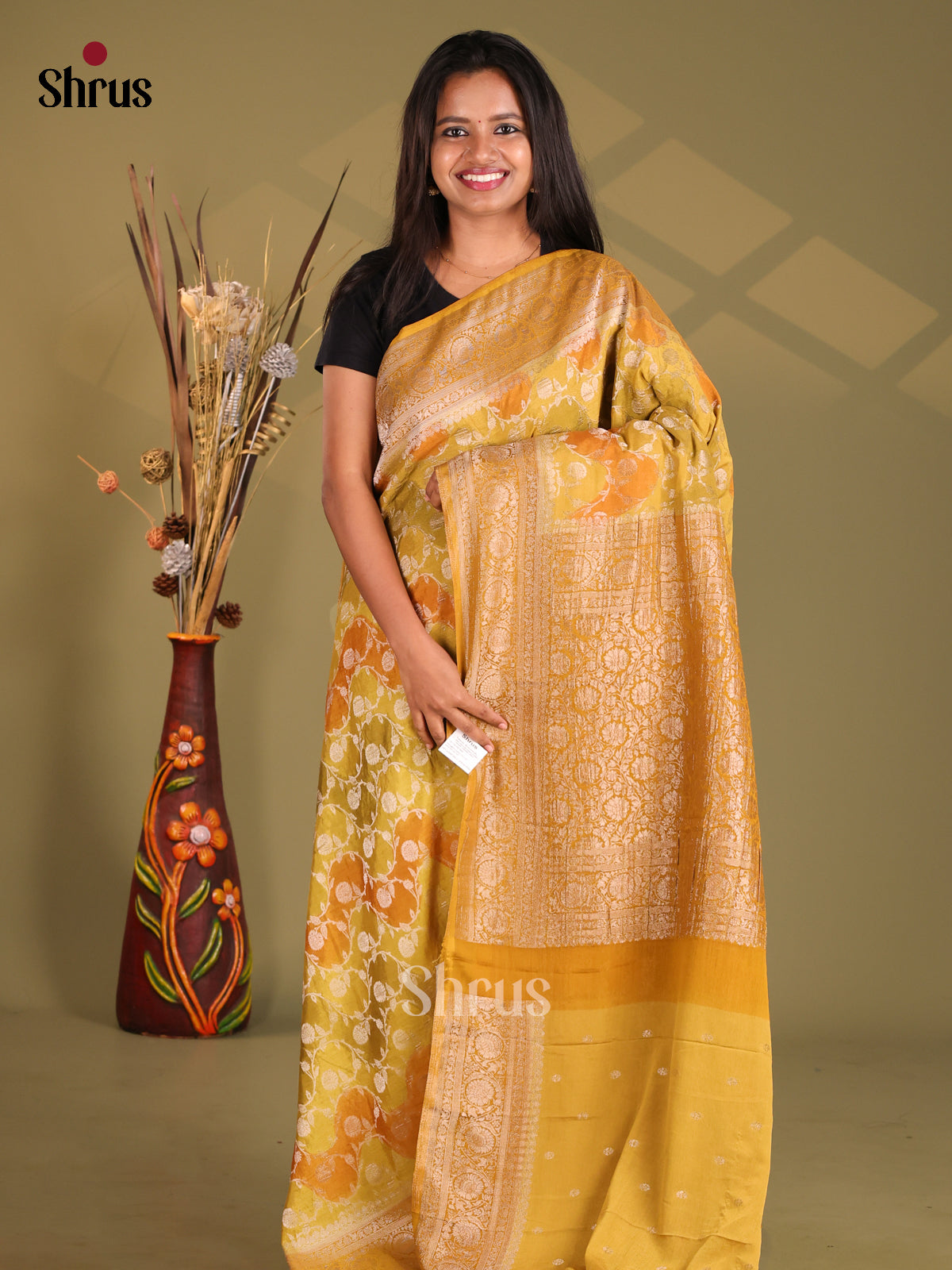 Mustard - Semi Georgette Saree - Shop on Shrus.com