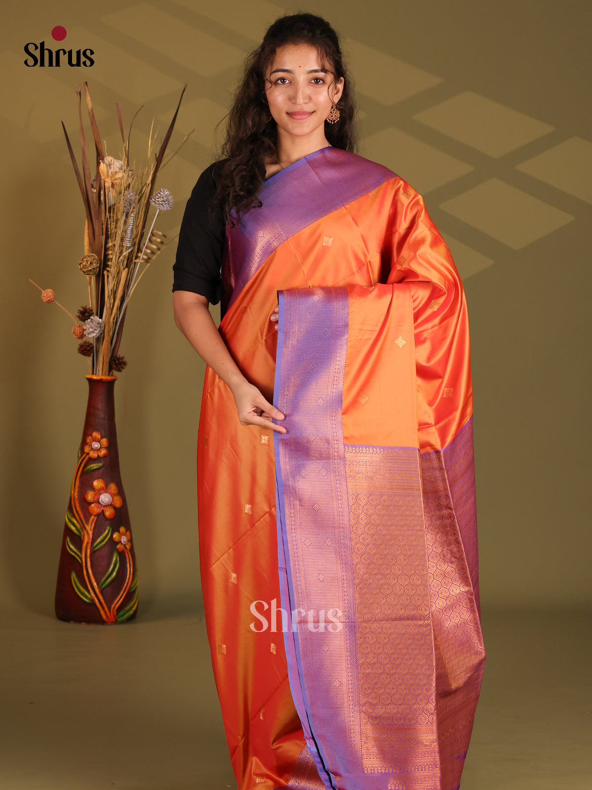 Orange & Purple - Semi Softsilk Saree - Shop on Shrus.com