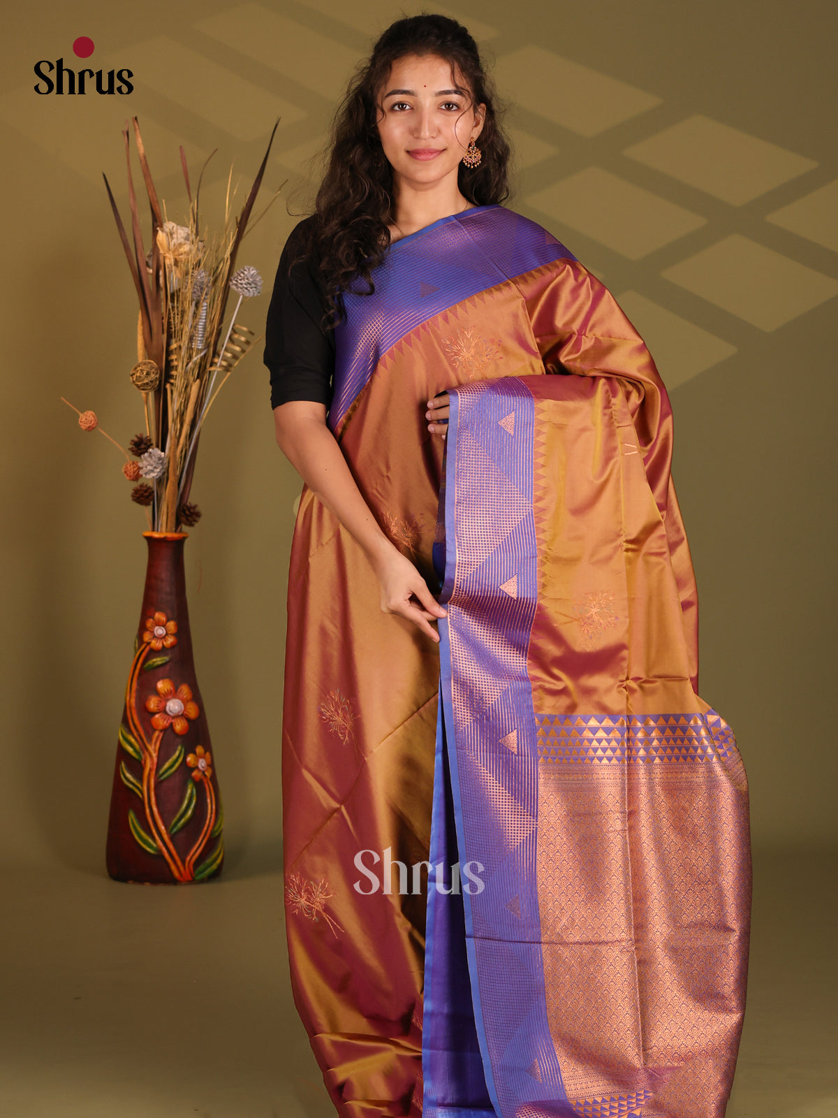 Brown & Purple- Semi Softsilk Saree - Shop on Shrus.com