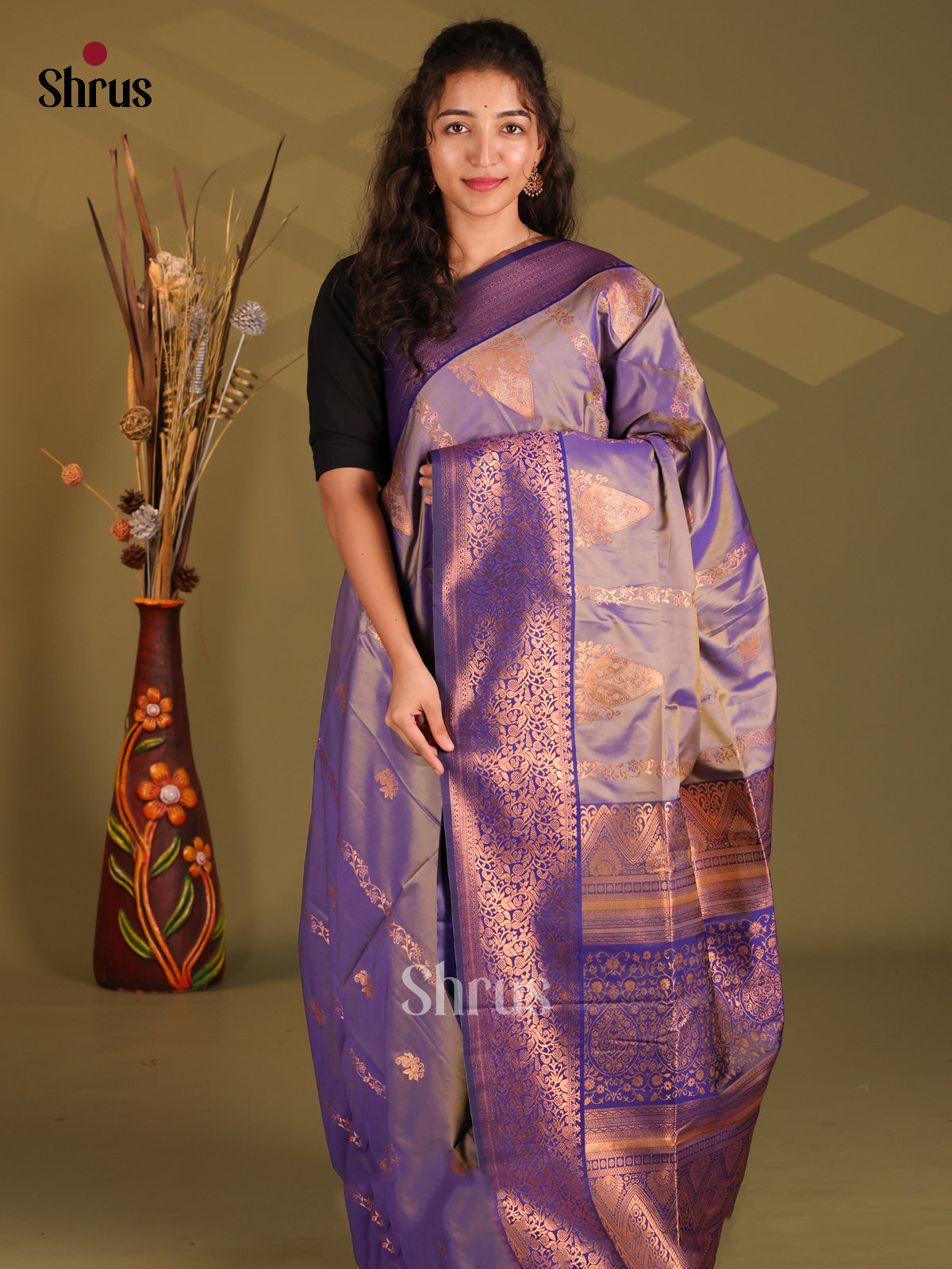 Double Shaded Violet & Blue - Semi Softsilk Saree - Shop on Shrus.com