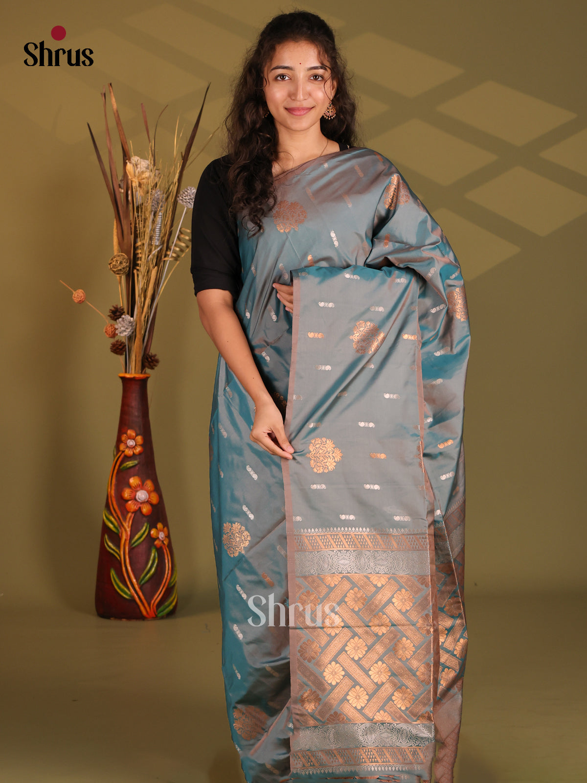 Double Shaded Blue- Semi Softsilk Saree - Shop on Shrus.com