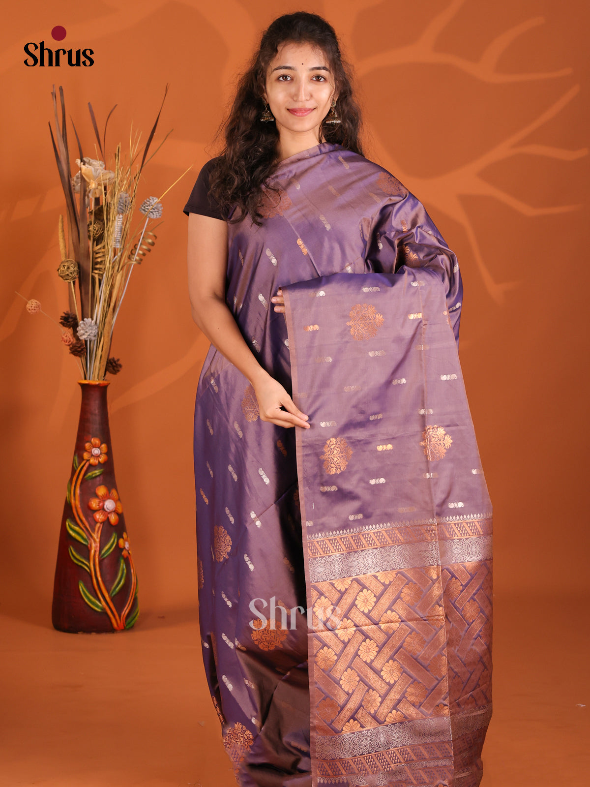 Dark Lavender - Semi Softsilk Saree - Shop on Shrus.com