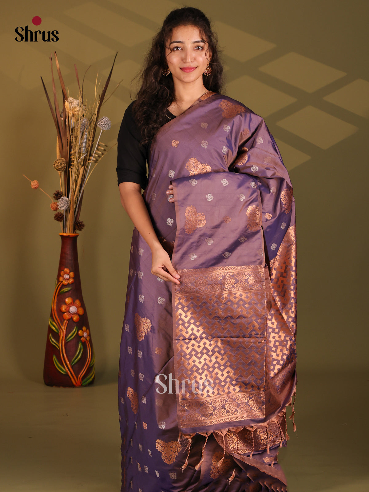 Dark Lavender - Semi Softsilk Saree - Shop on Shrus.com