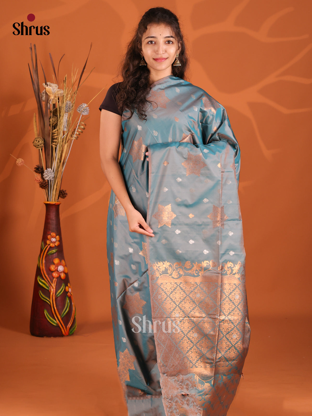 Blue - Semi Softsilk Saree - Shop on Shrus.com