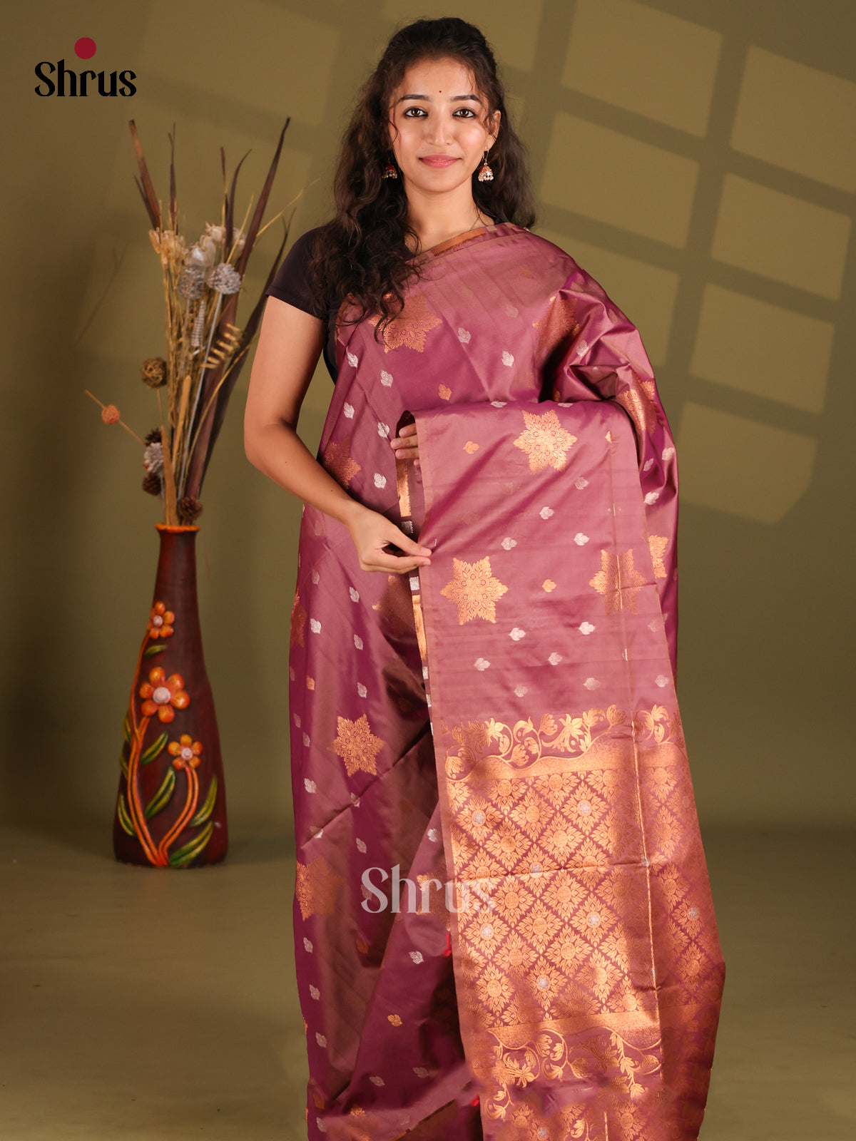 Maroon- Semi Softsilk Saree - Shop on Shrus.com