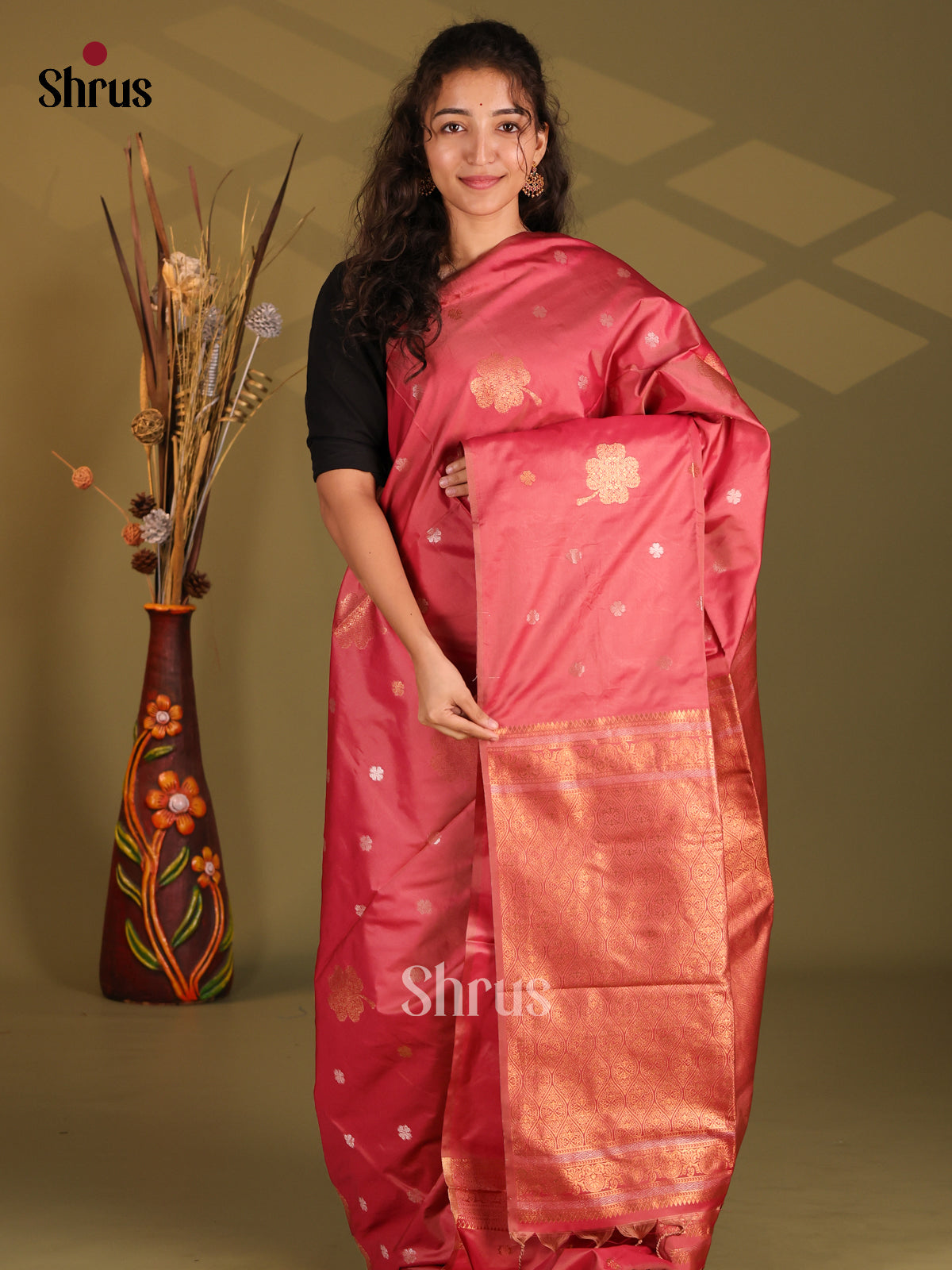 Red - Semi Softsilk Saree - Shop on Shrus.com
