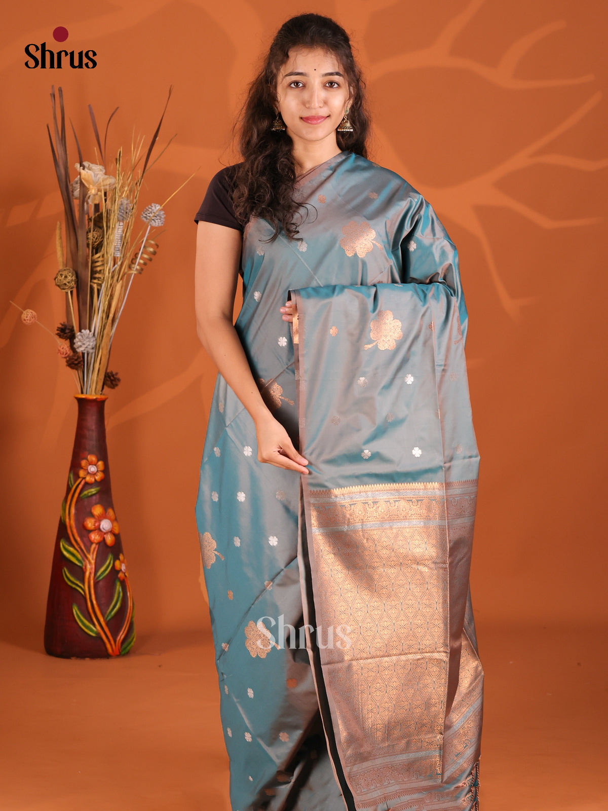 Blue- Semi Softsilk Saree - Shop on Shrus.com