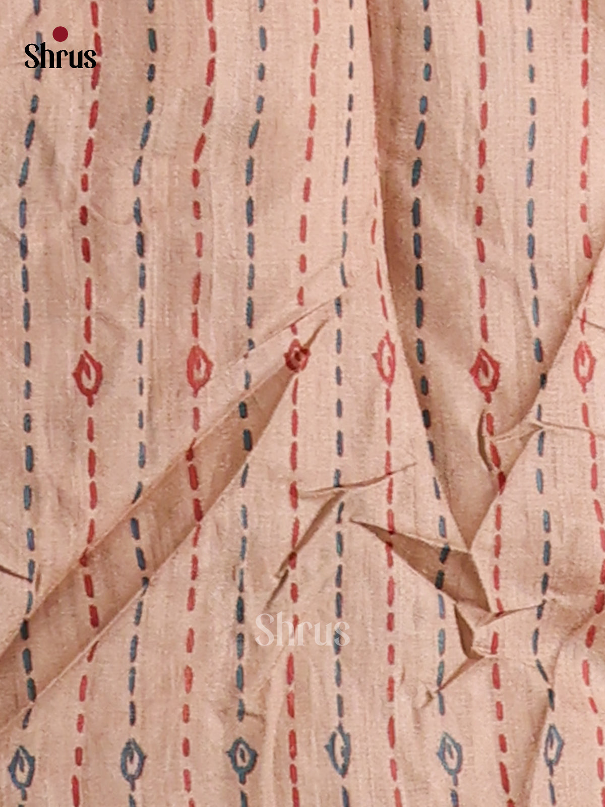 Brown & Cream- Printed Madhubani Saree - Shop on Shrus.com