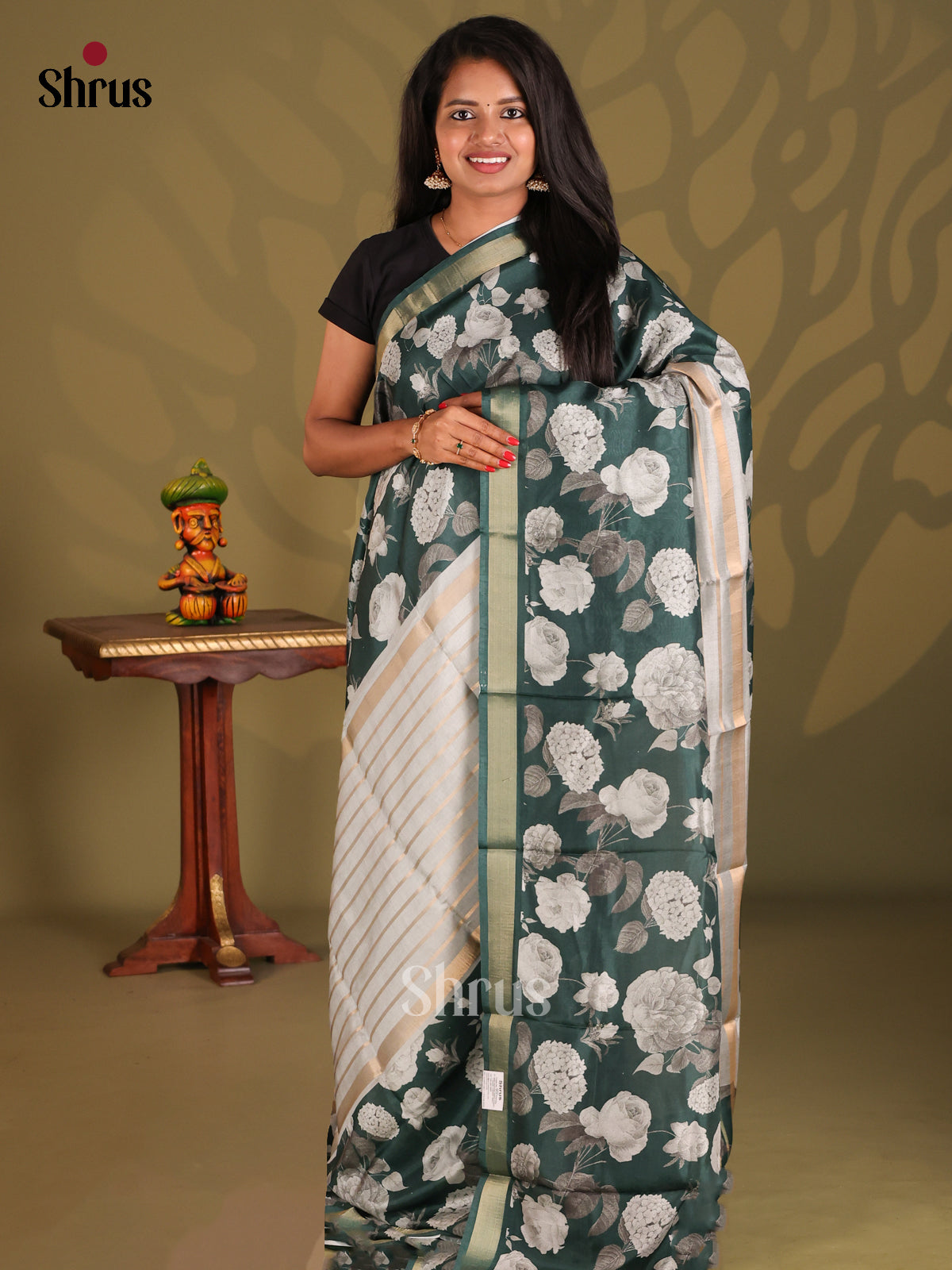 Green & Grey- Semi Matka Saree - Shop on Shrus.com