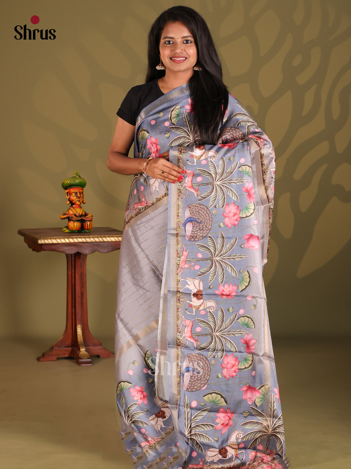 Grey - Semi Matka Saree - Shop on Shrus.com
