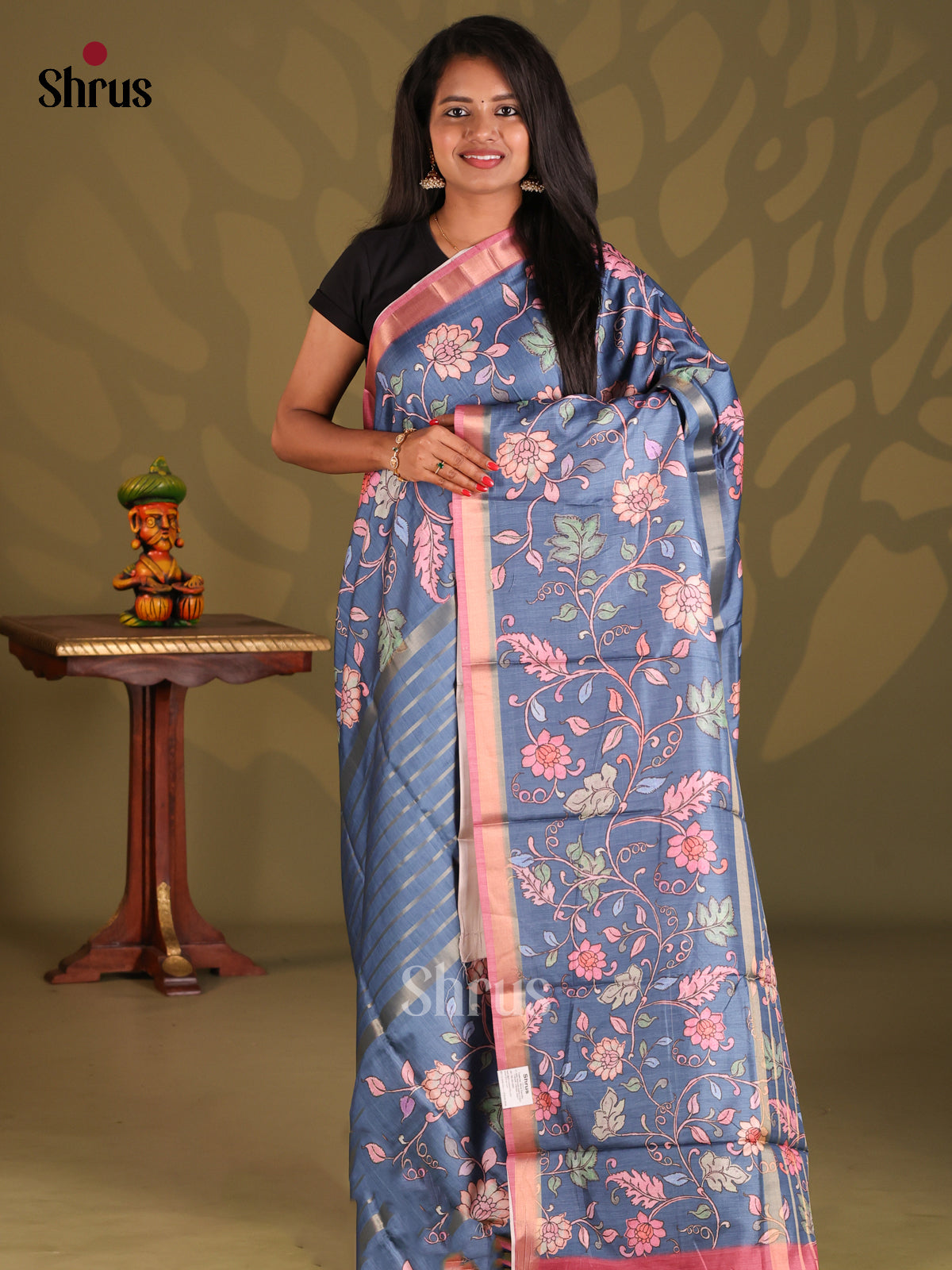 Blu e& Maroon- Semi Matka Saree - Shop on Shrus.com