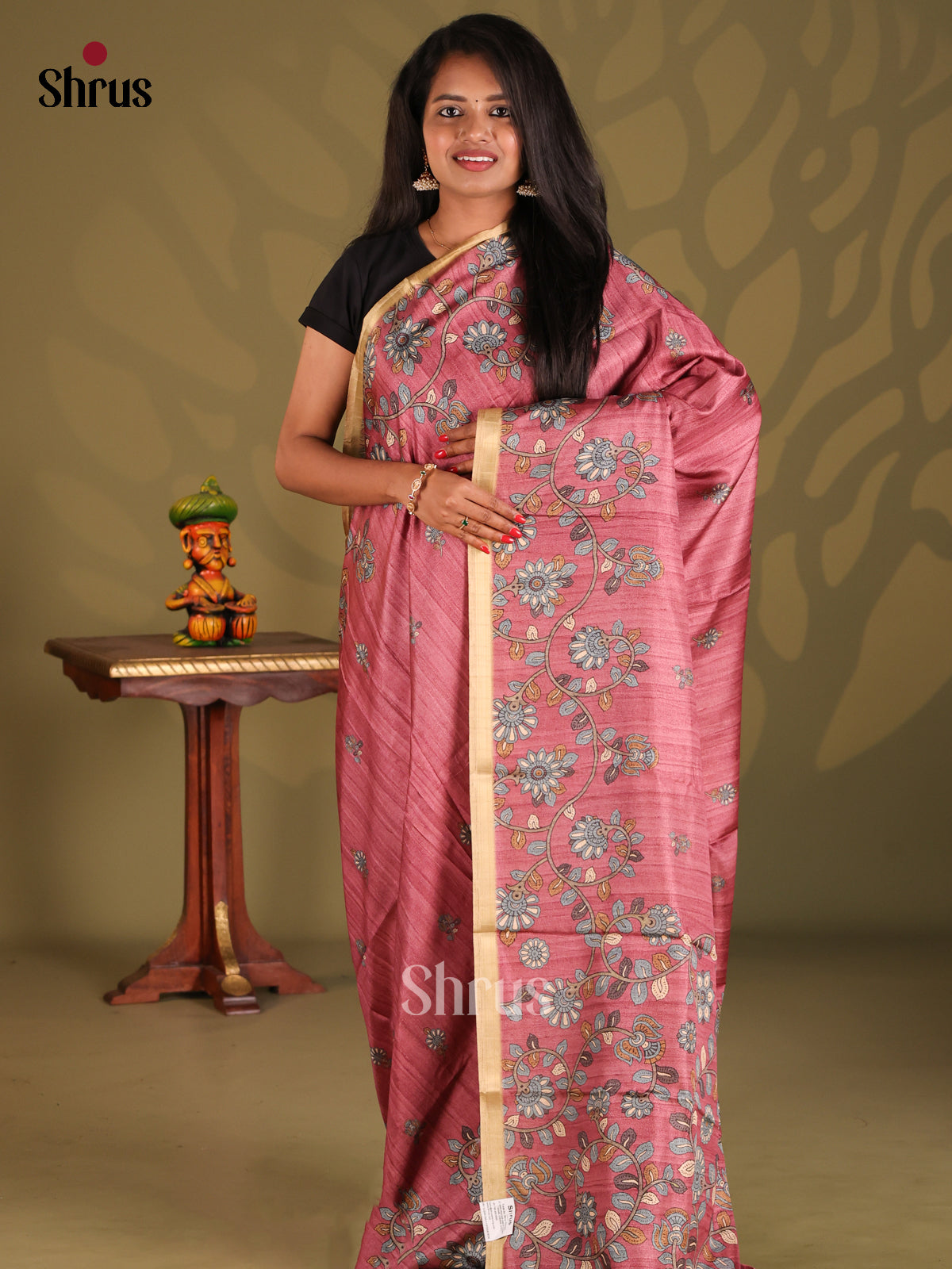 Pink & Cream- Semi Matka Saree - Shop on Shrus.com