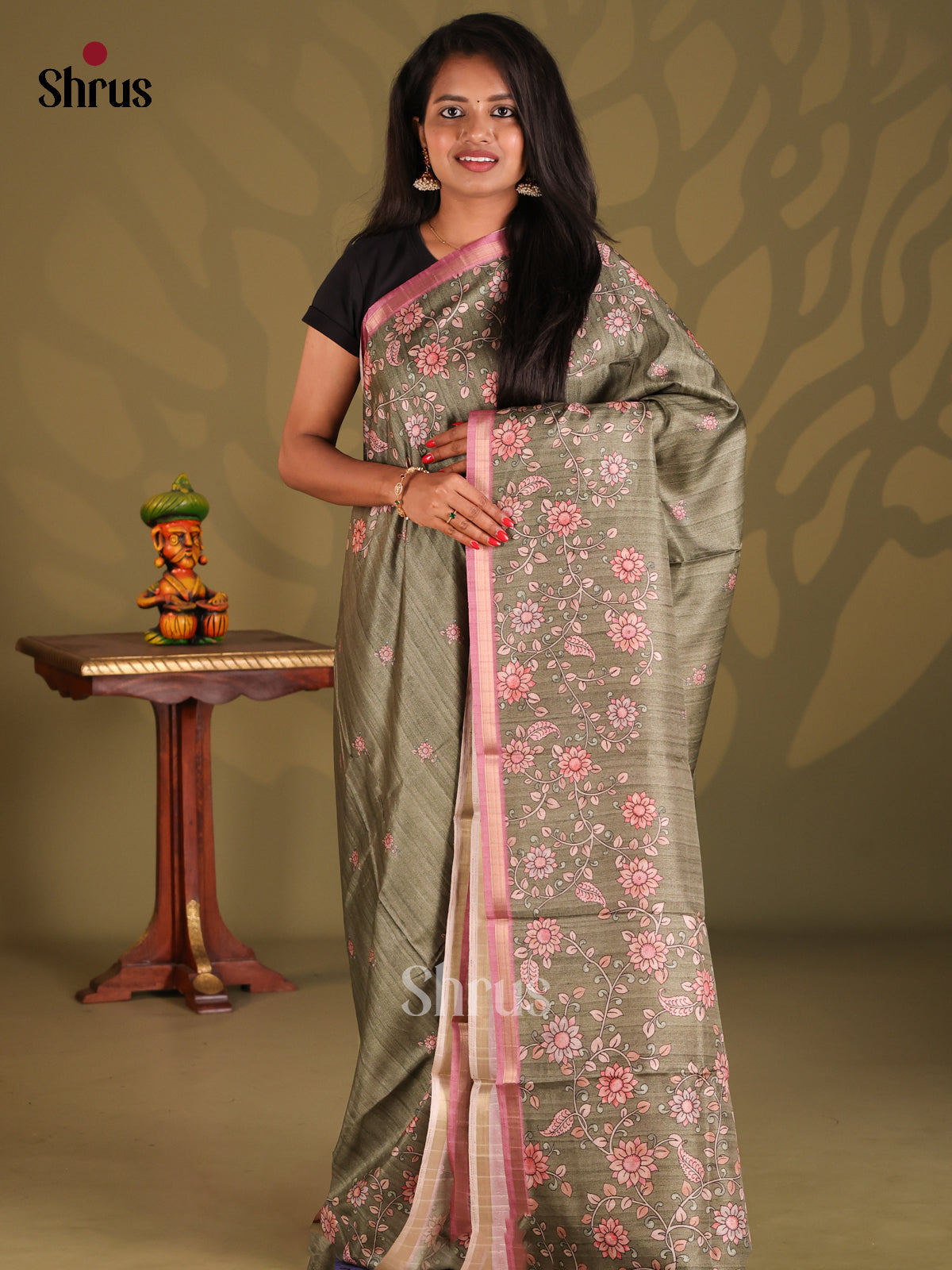 Chutney Green & Pink- Semi Matka Saree - Shop on Shrus.com