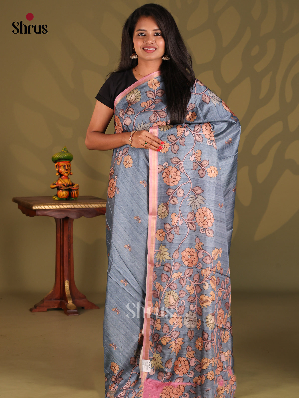 Blue & Pink - Semi Matka Saree - Shop on Shrus.com