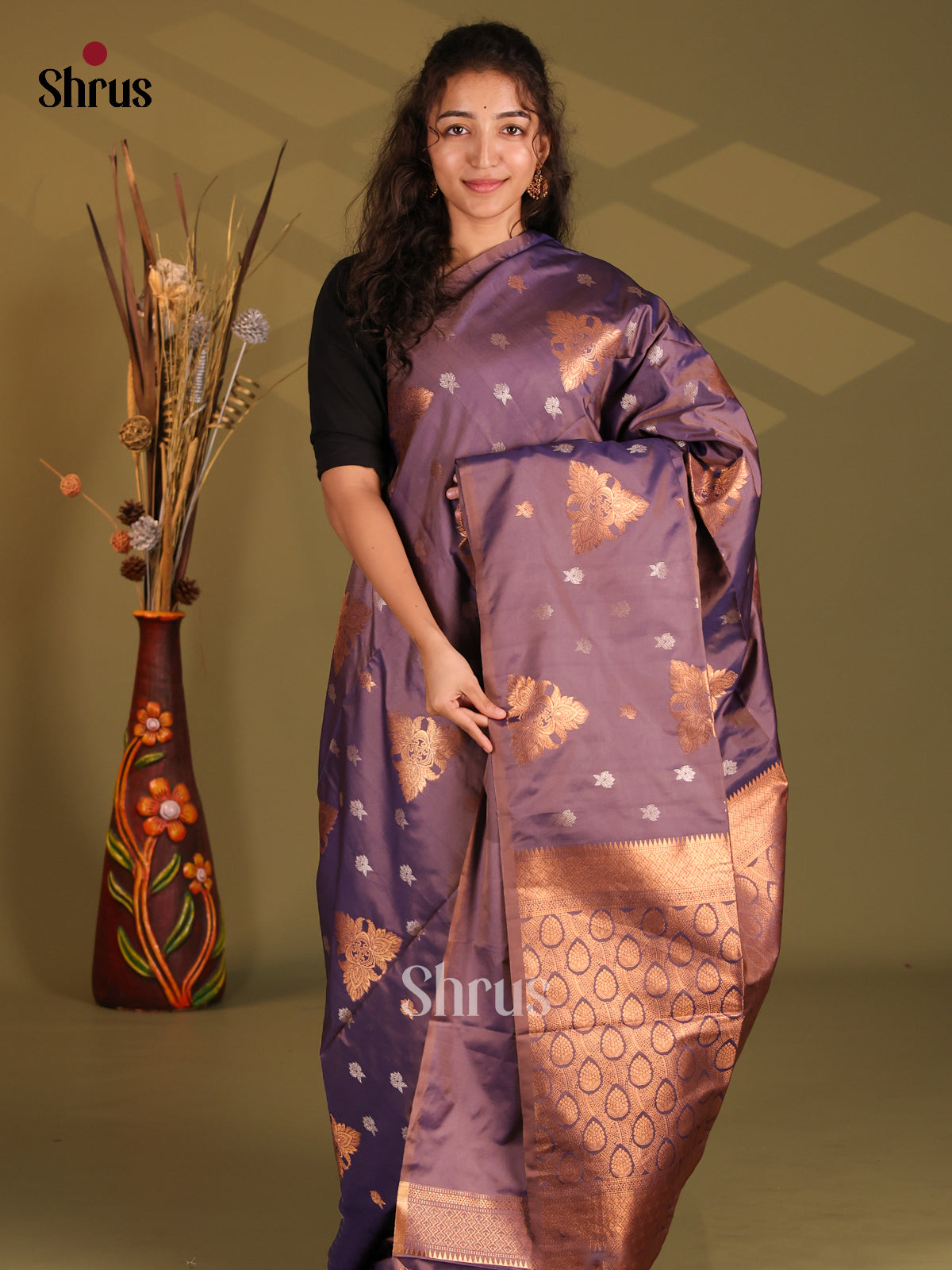Dark Lavender- Semi Softsilk Saree - Shop on Shrus.com