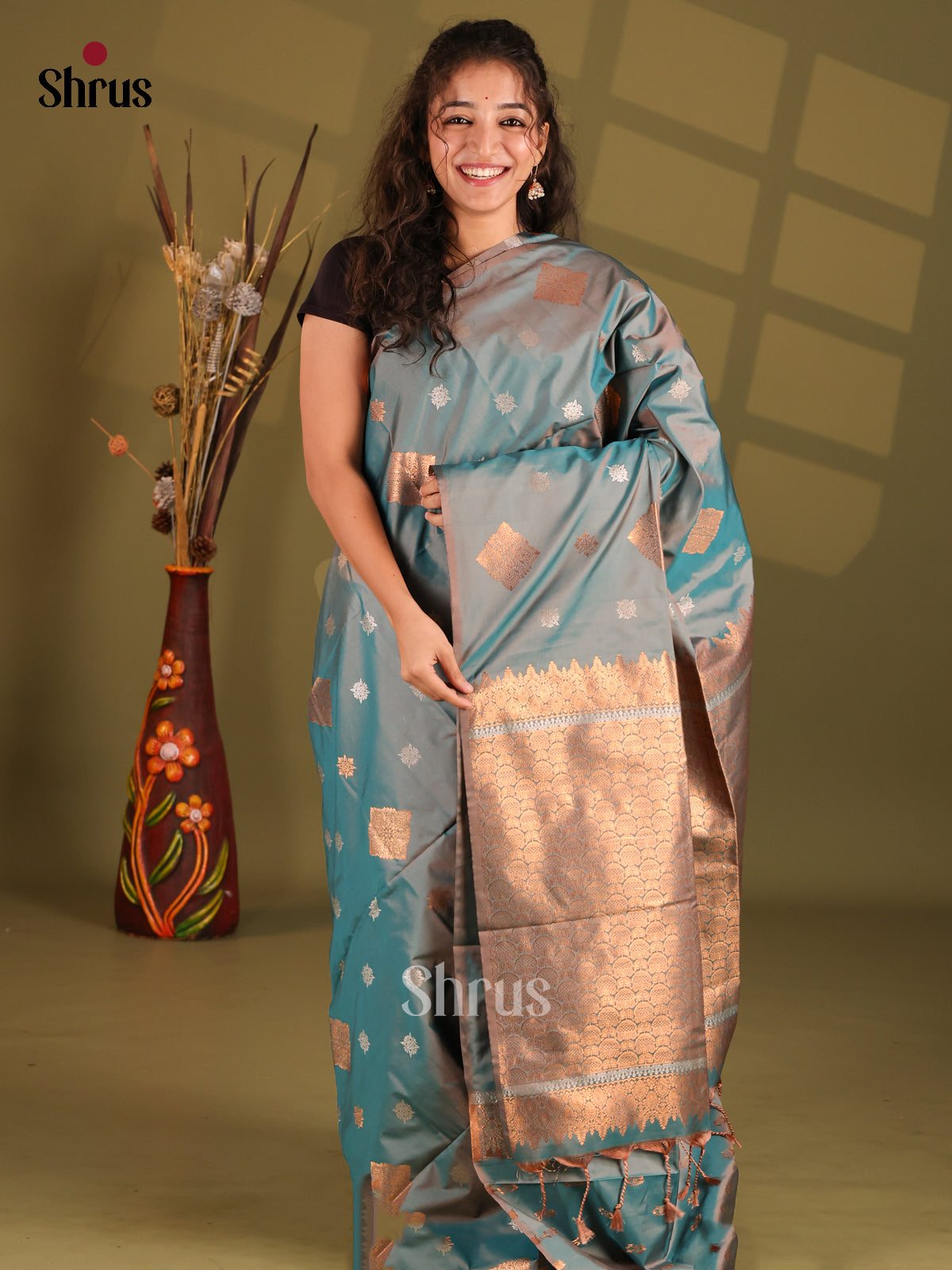 Blue - Semi Softsilk Saree - Shop on Shrus.com
