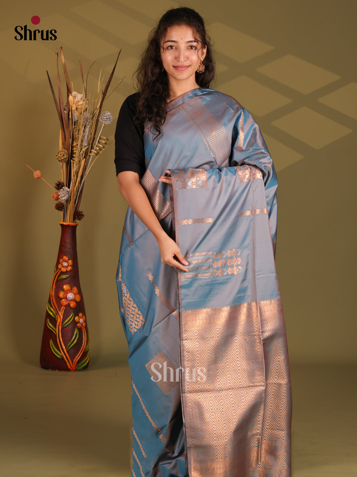 Blue - Semi Softsilk Saree - Shop on Shrus.com