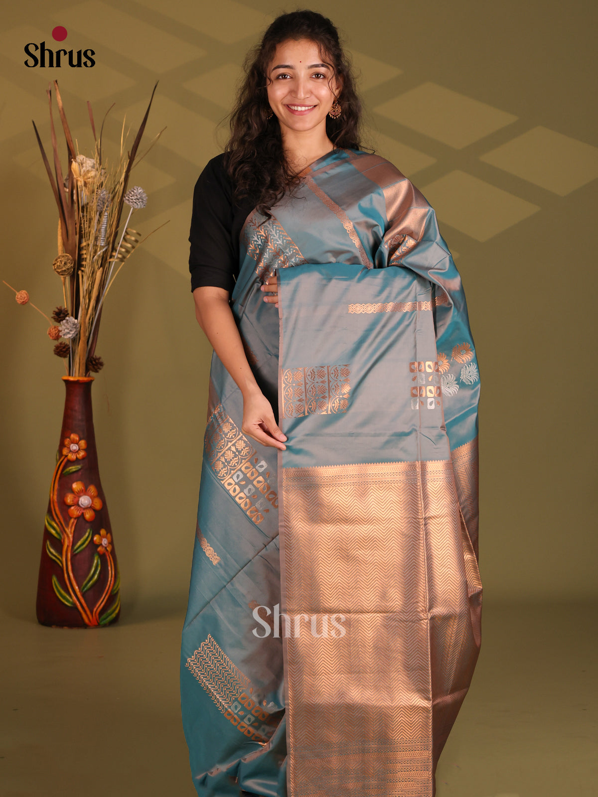 Blue - Semi Softsilk Saree - Shop on Shrus.com
