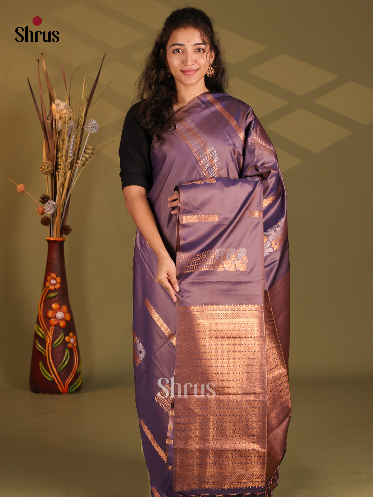 Dark Lavender- Semi Softsilk Saree - Shop on Shrus.com