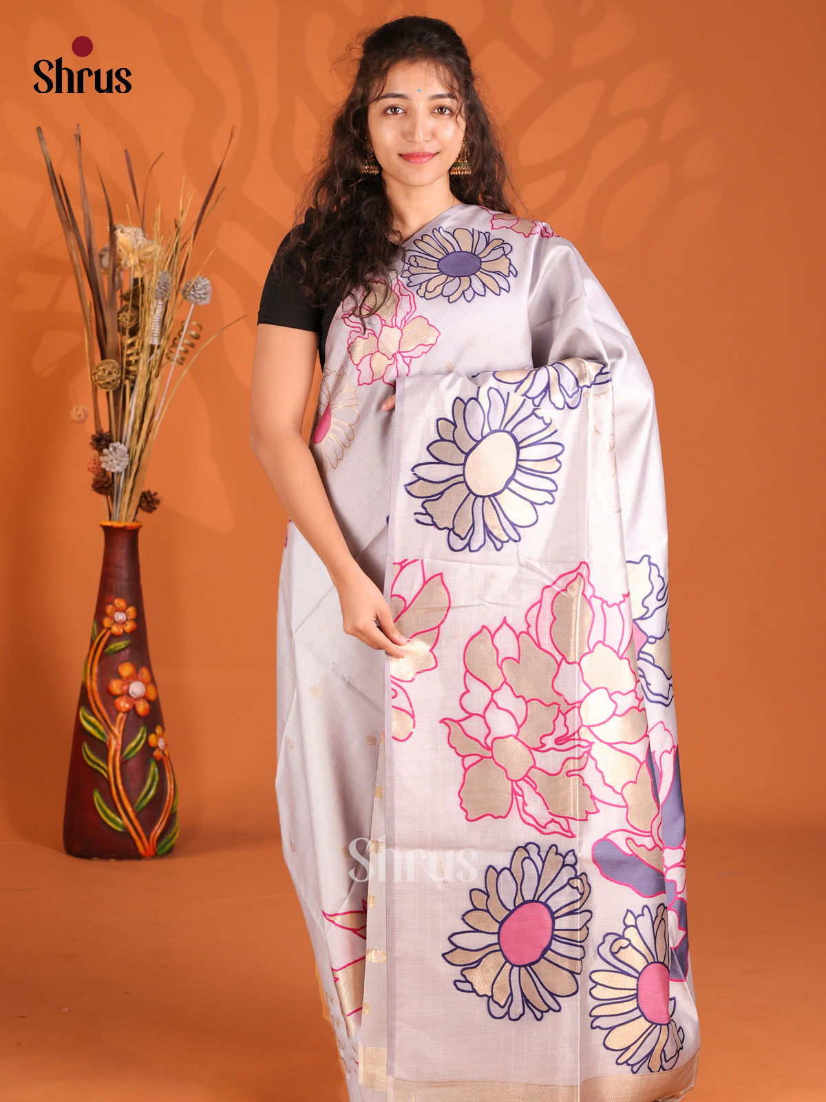 Grey - Semi Tussar Saree - Shop on Shrus.com