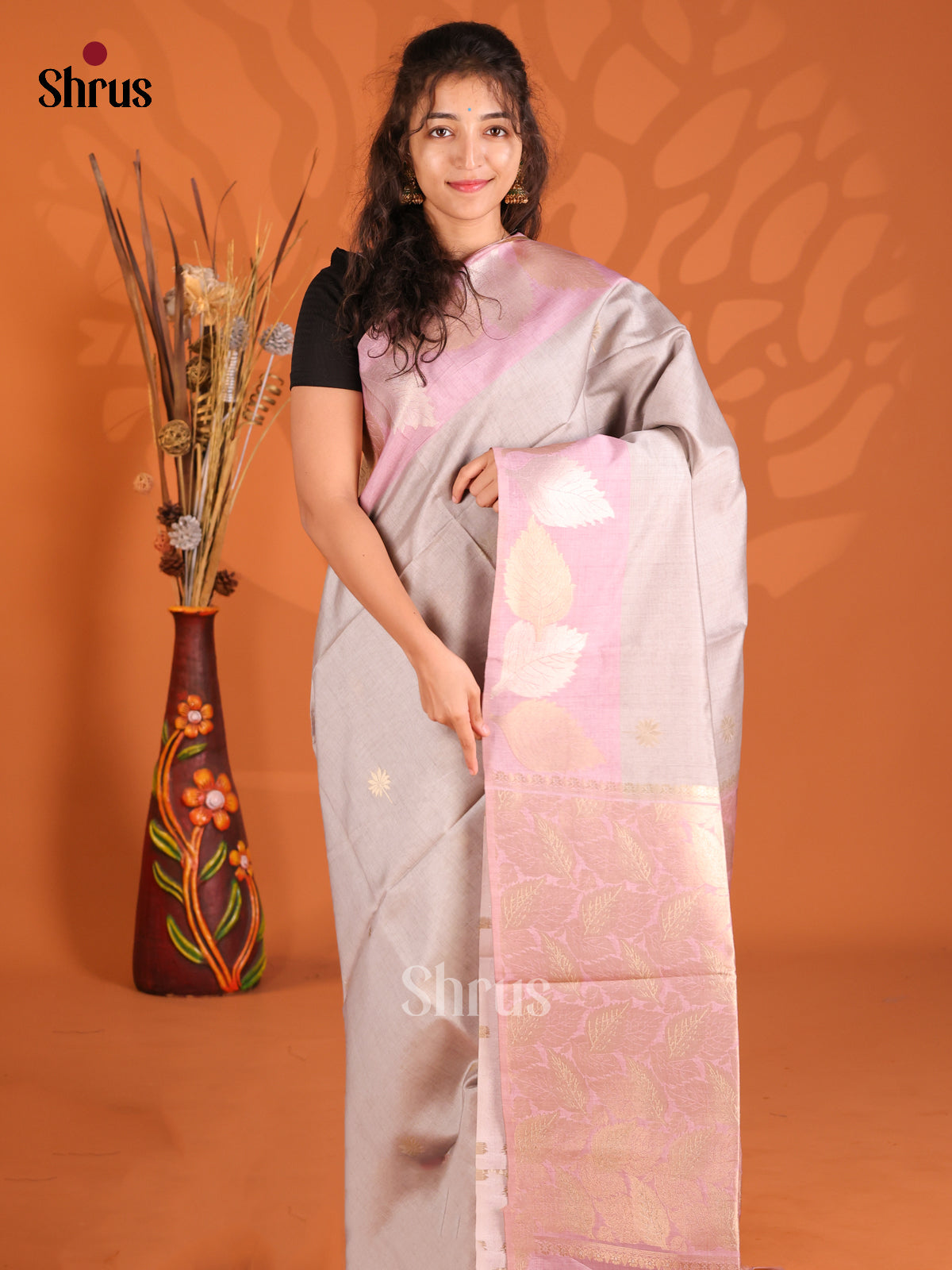 Grey & Lavender - Semi Tussar Saree - Shop on Shrus.com