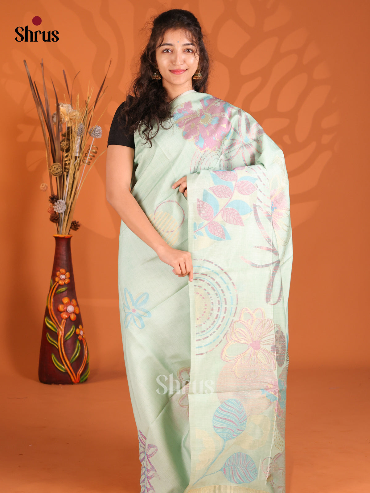 Pastel Green - Semi Tussar Saree - Shop on Shrus.com
