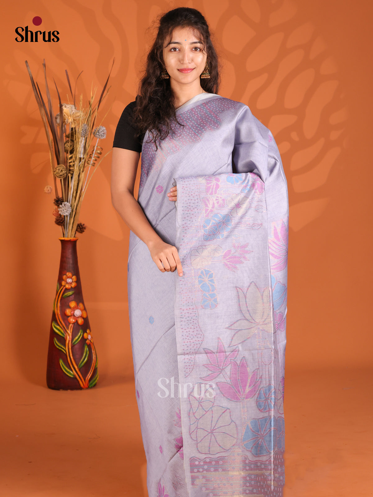 Lavender - Semi Tussar Saree - Shop on Shrus.com
