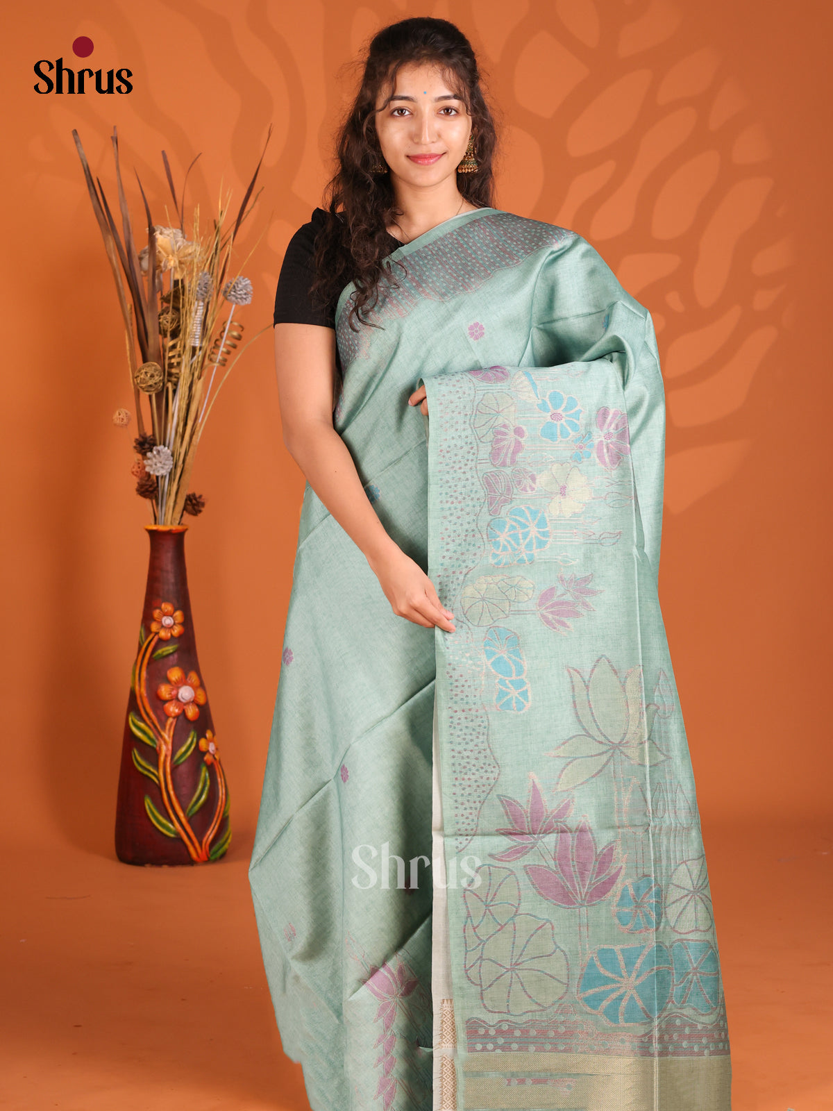 Grey - Semi Tussar Saree - Shop on Shrus.com