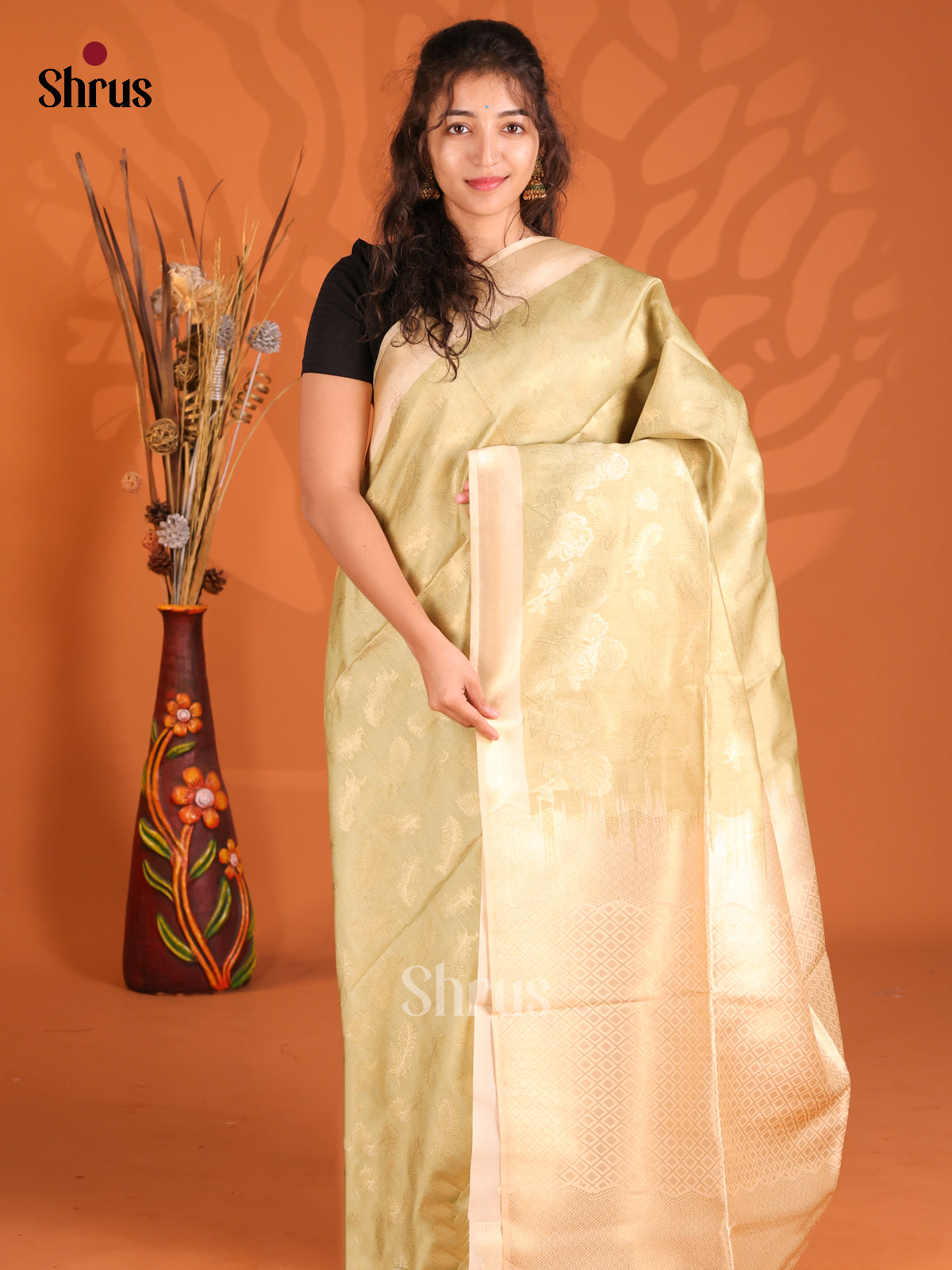 Elachi Green & Cream- Semi Tussar Saree - Shop on Shrus.com