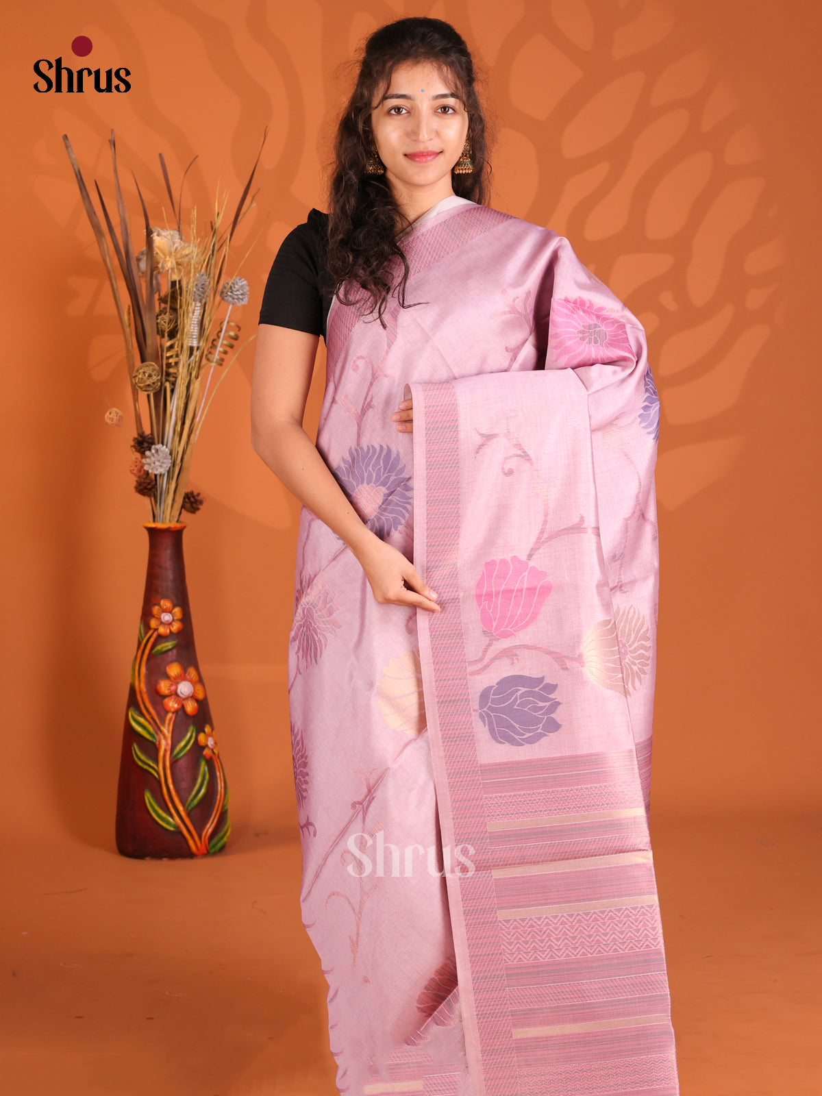 Lavender - Semi Tussar Saree - Shop on Shrus.com