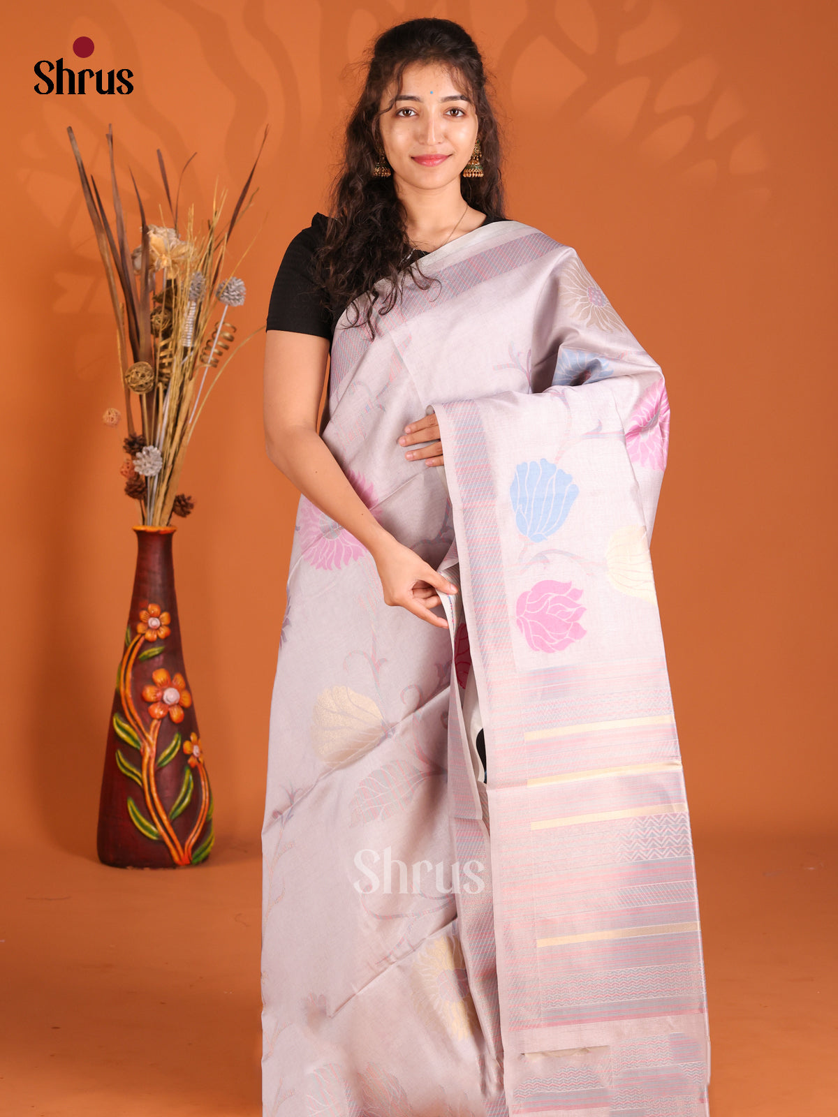 Mild Lavender - Semi Tussar Saree - Shop on Shrus.com