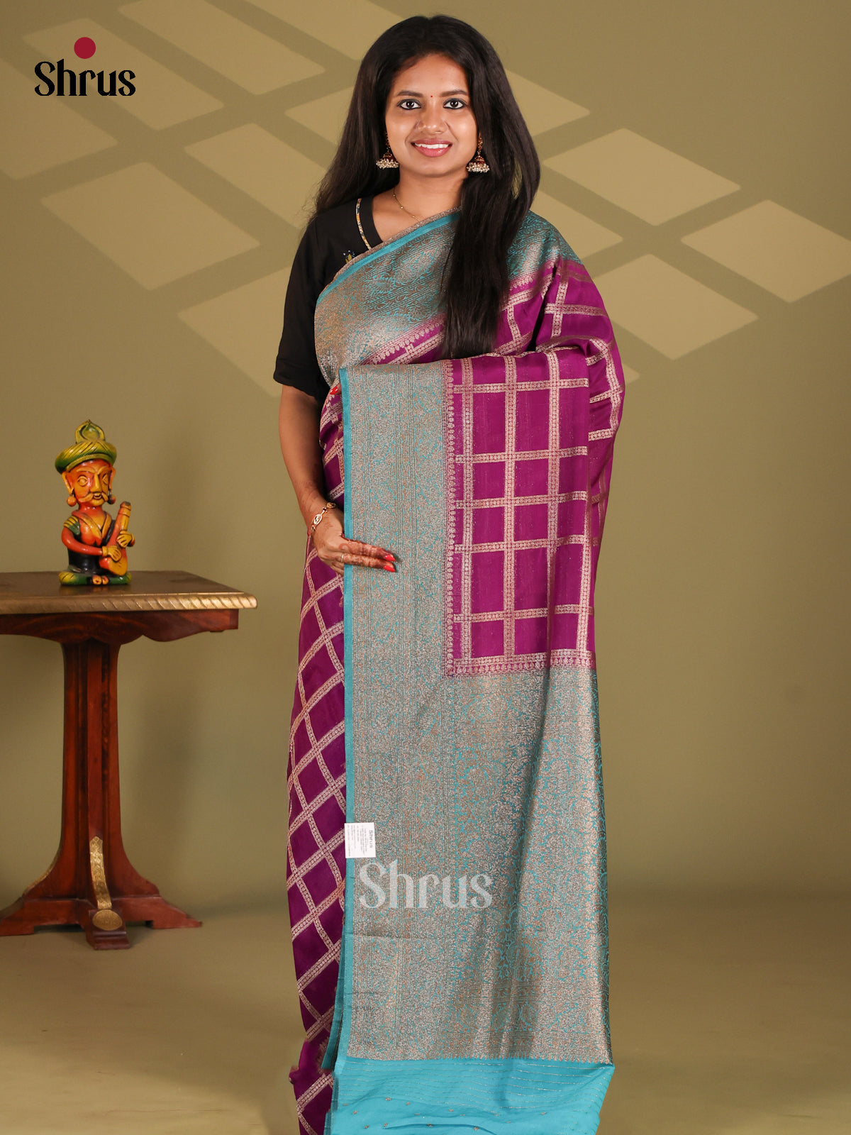 Purple & Blue- Semi Georgette Saree - Shop on Shrus.com
