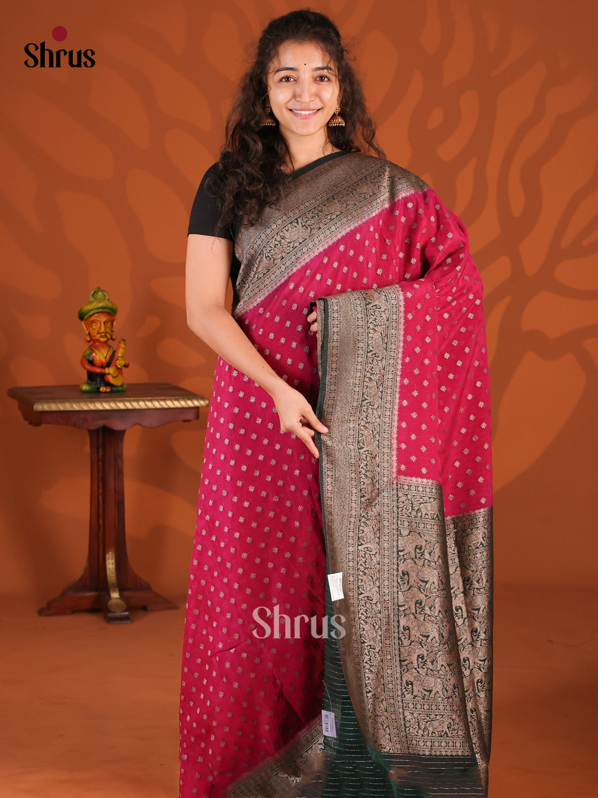Red & Green - Semi Georgette Saree - Shop on Shrus.com