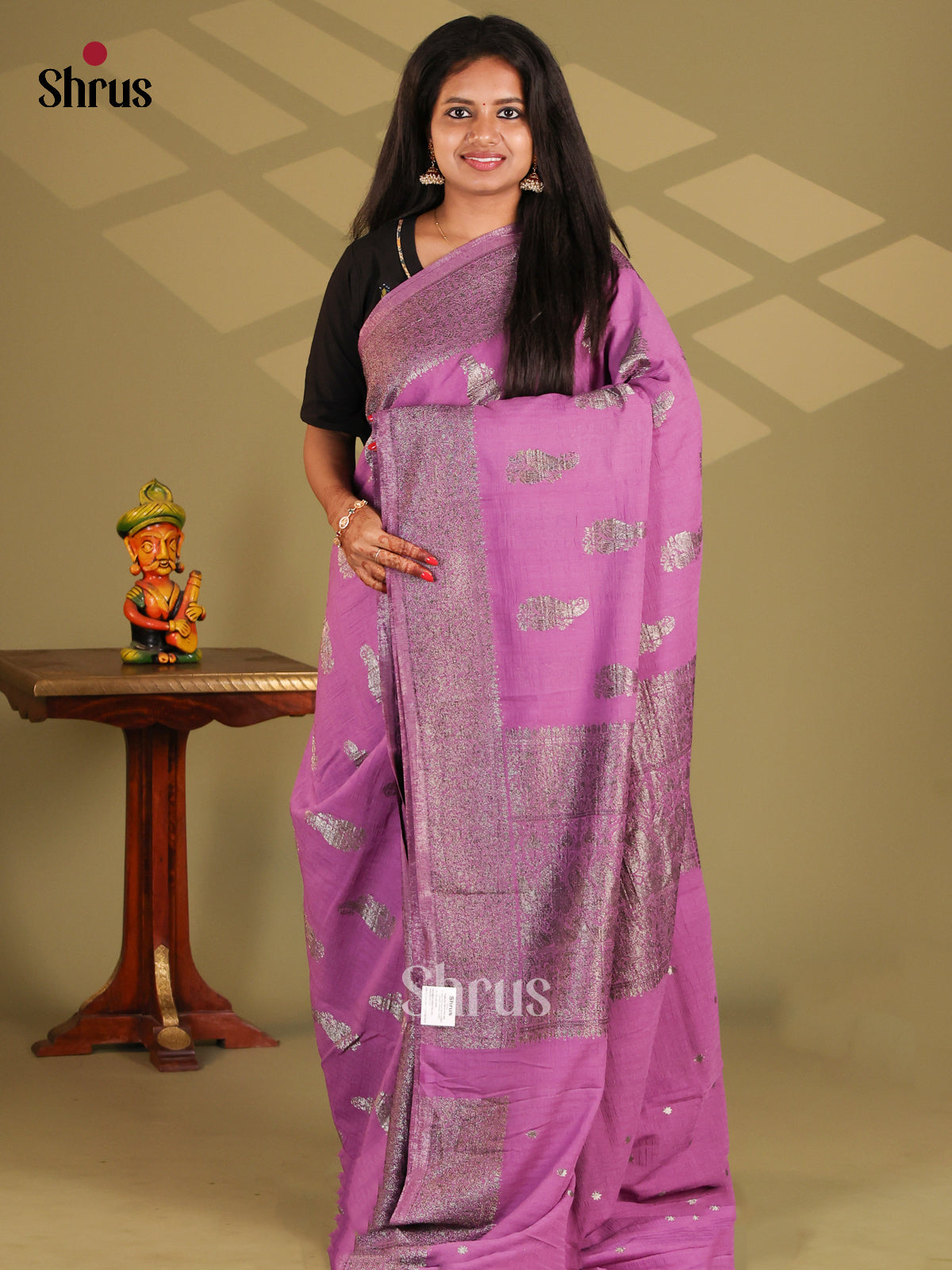 Purple(Single Tone) - Semi Georgette Saree - Shop on Shrus.com