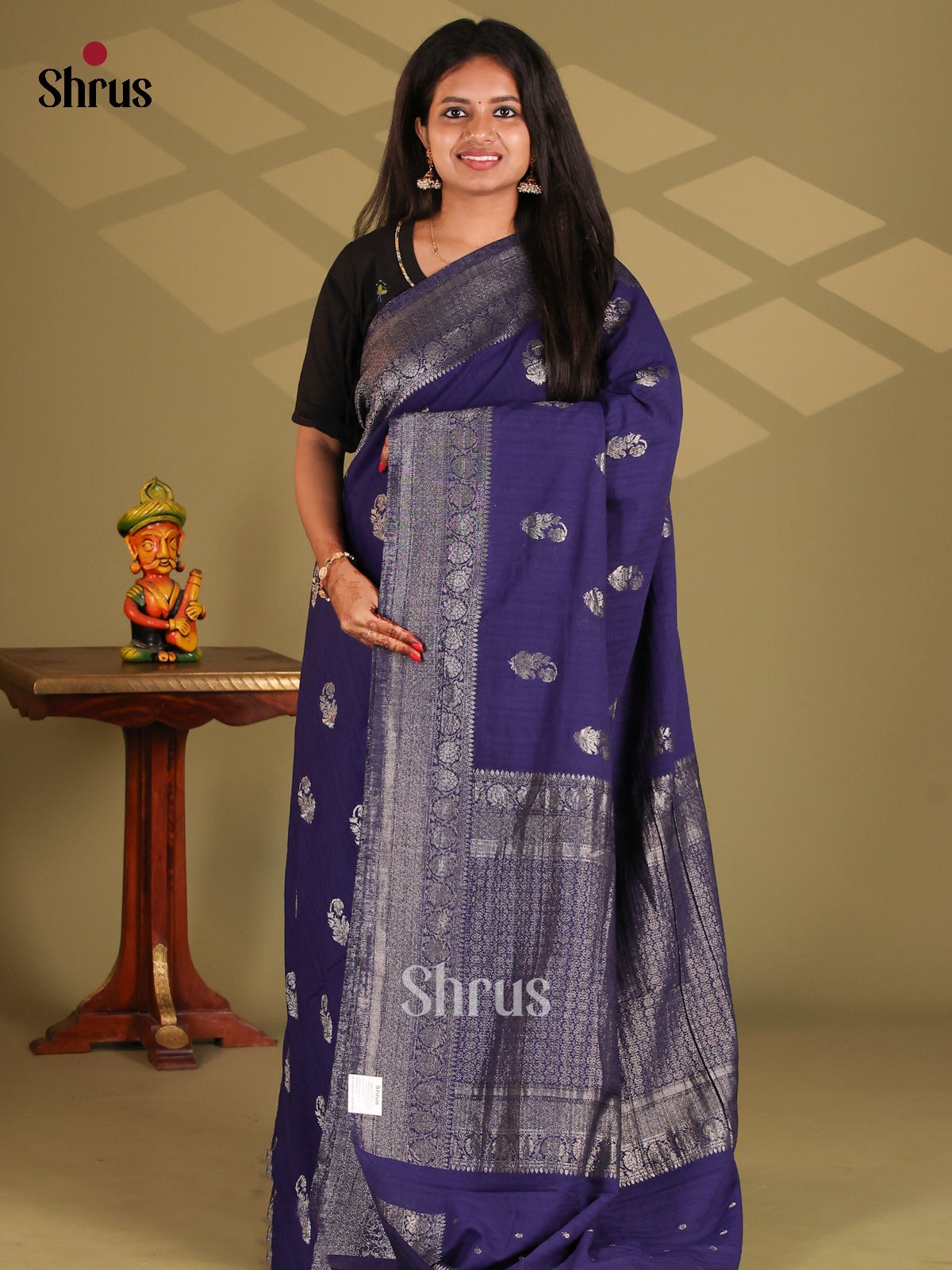 Blue(Single Tone)- Semi Georgette Saree - Shop on Shrus.com