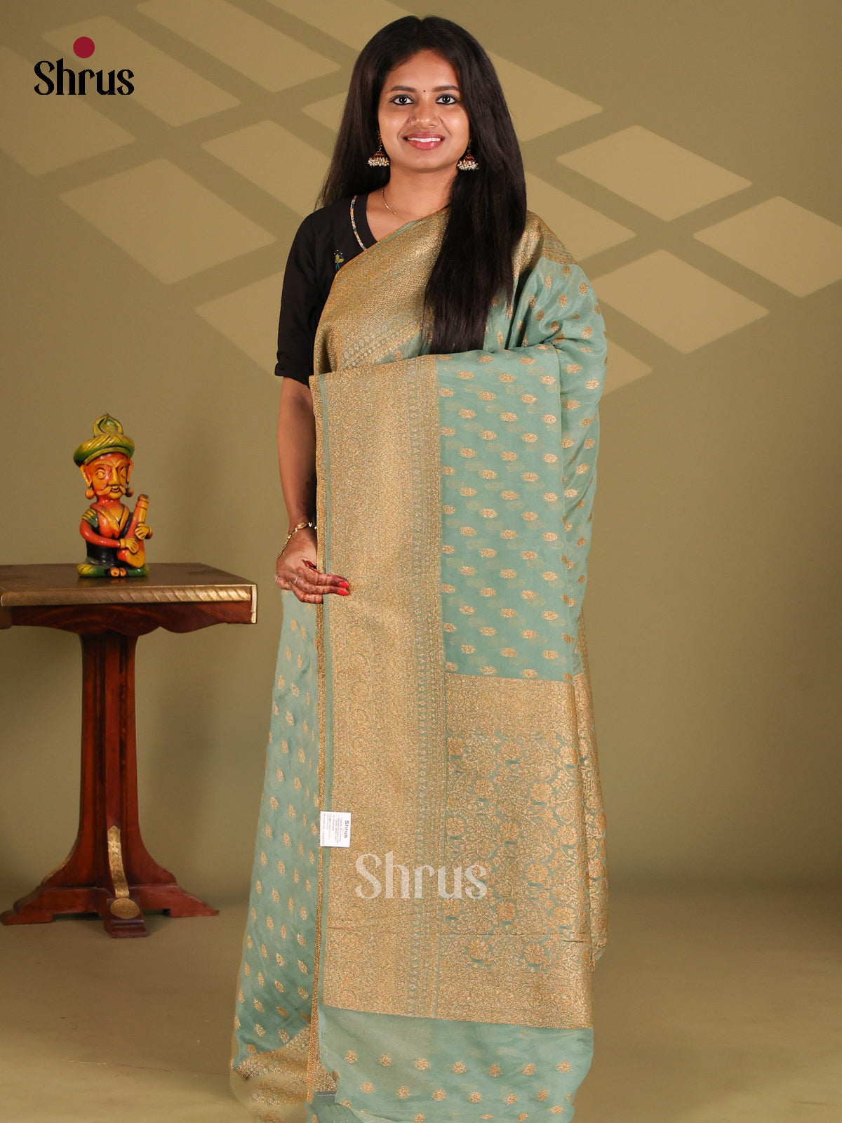 Ice Blue(Single tone)- Semi Georgette Saree - Shop on Shrus.com