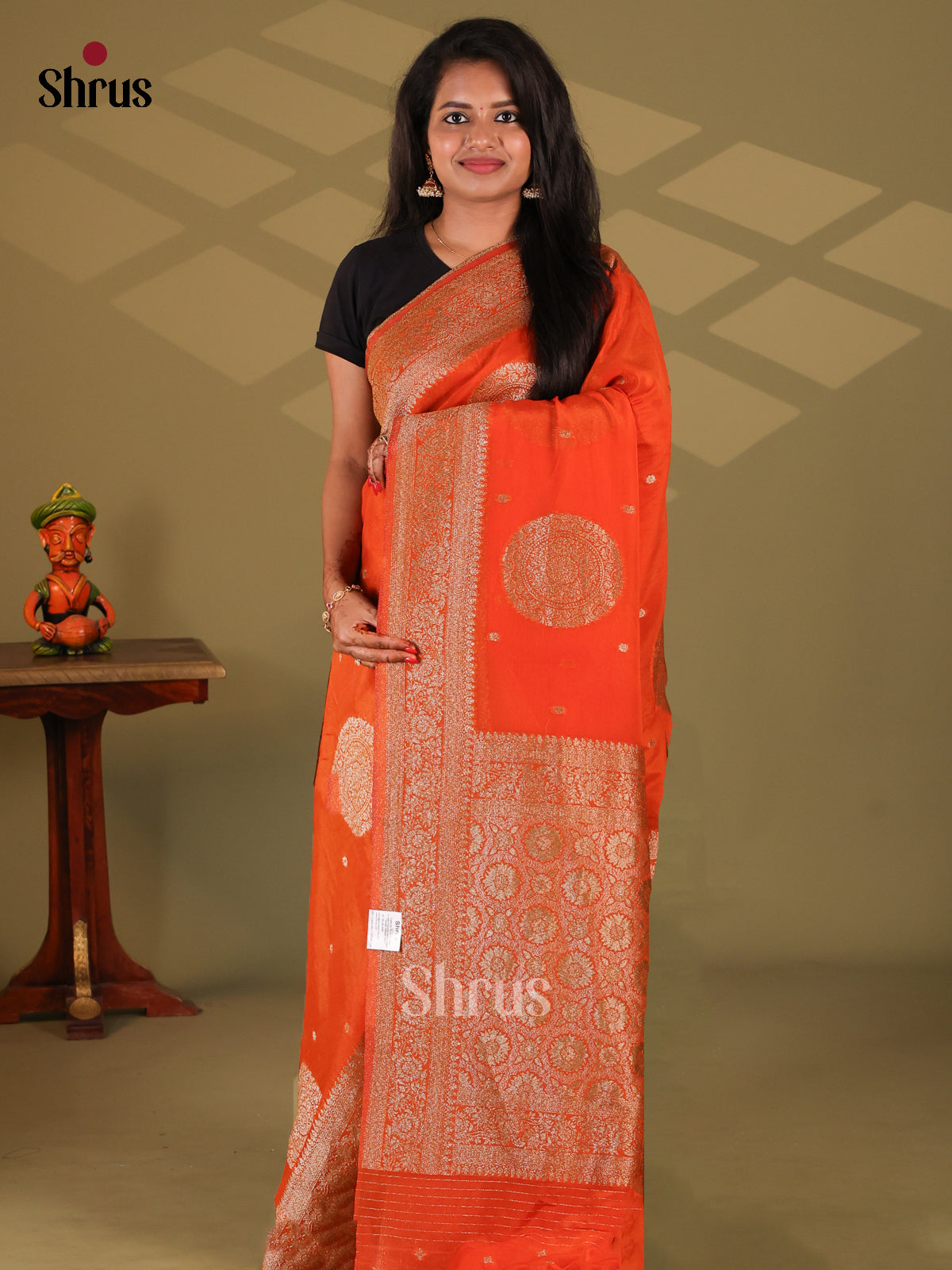 Orange(Single Tone) - Semi Georgette Saree - Shop on Shrus.com