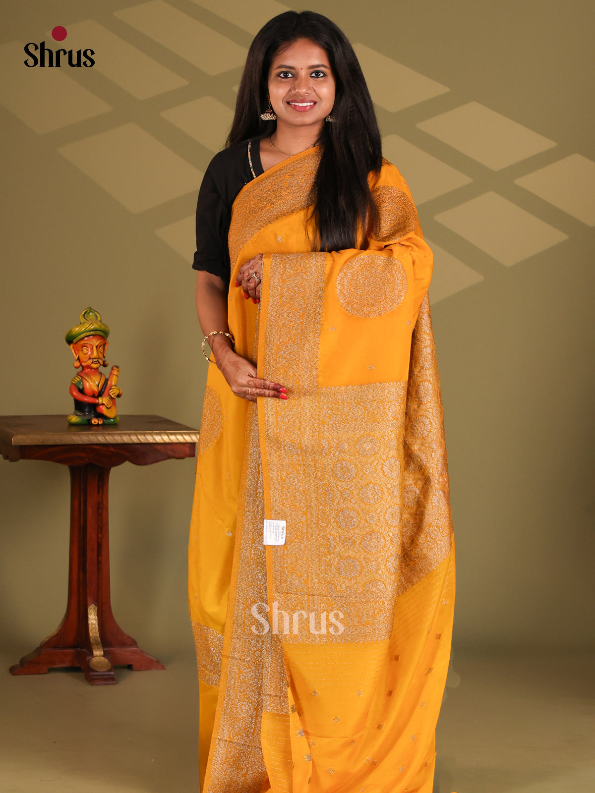 Mambala Yellow(Single Tone)- Semi Georgette Saree - Shop on Shrus.com