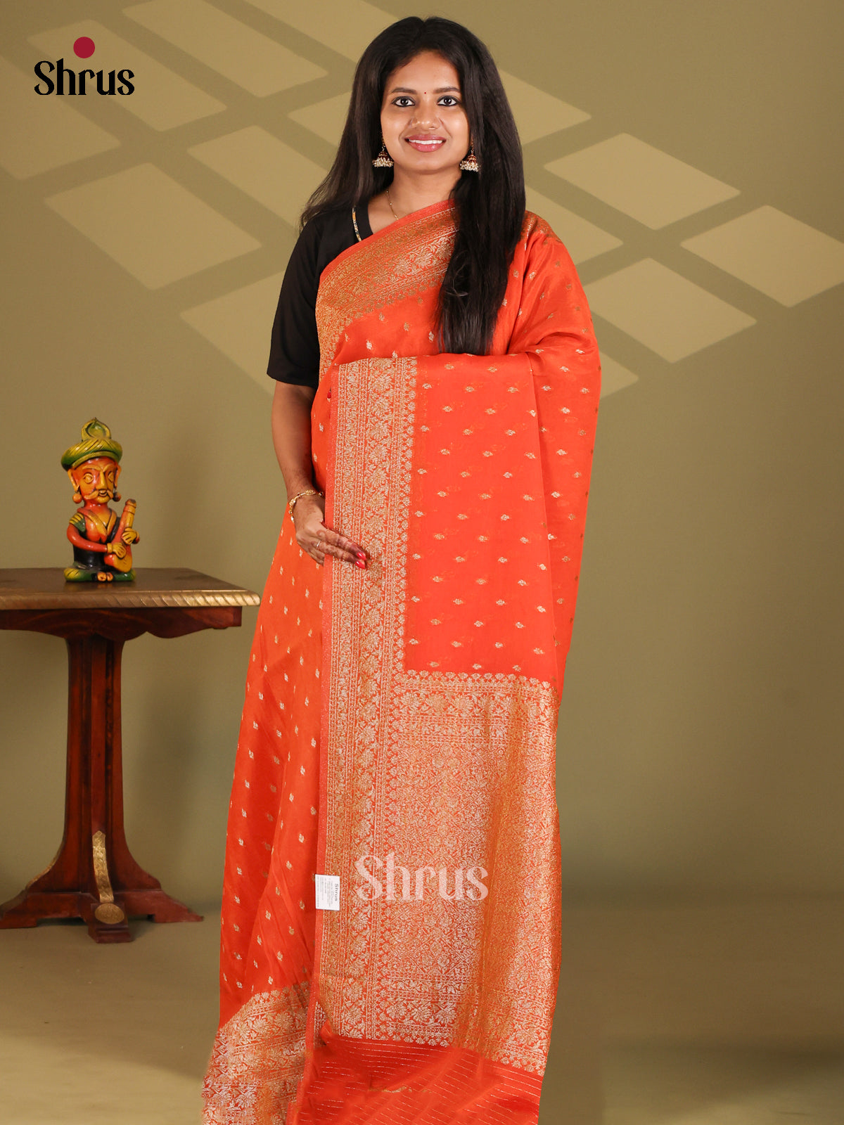 Orange(Single Tone) - Semi Georgette Saree - Shop on Shrus.com