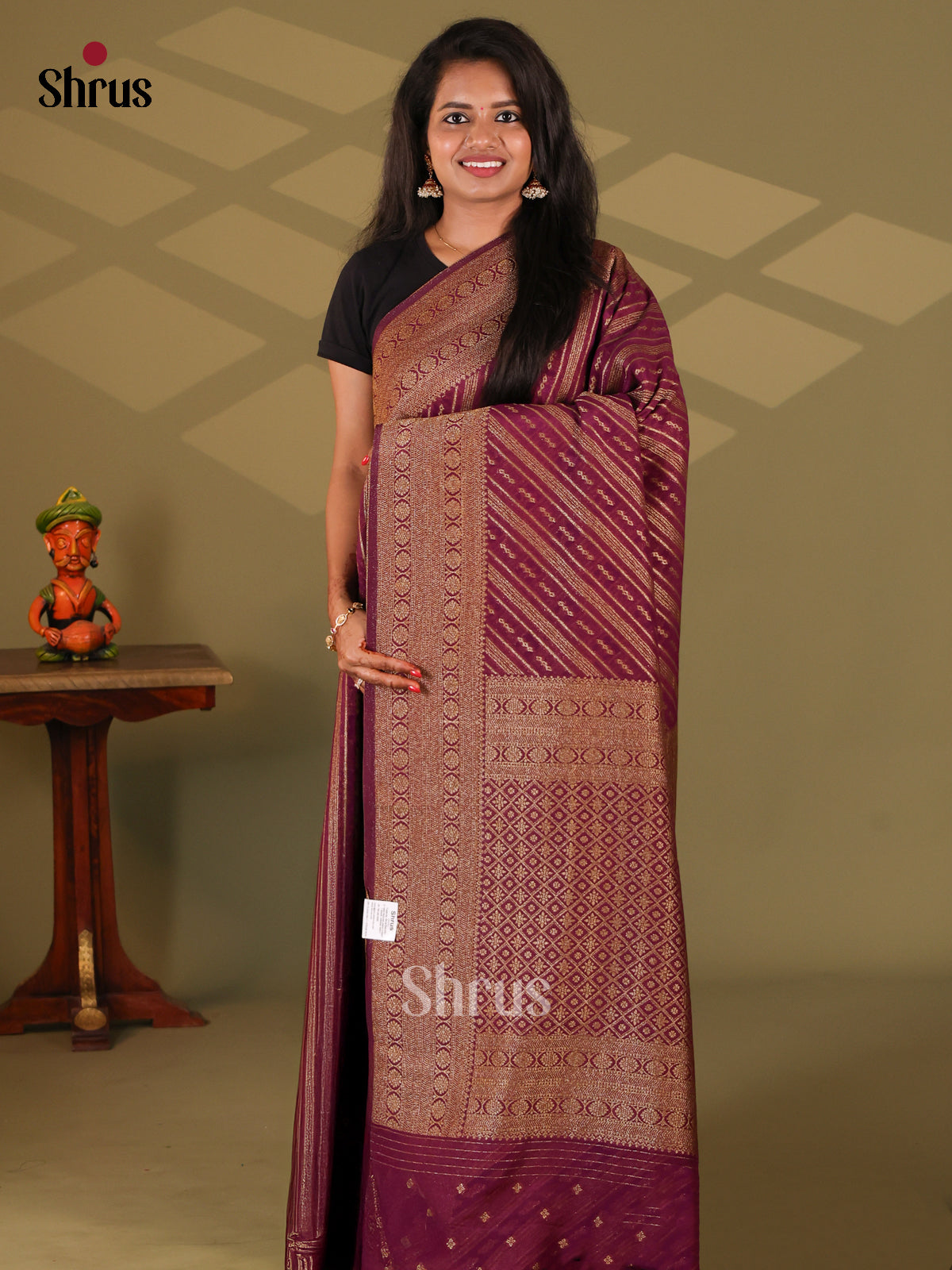 Purple (Single Tone)- Semi Georgette Saree - Shop on Shrus.com