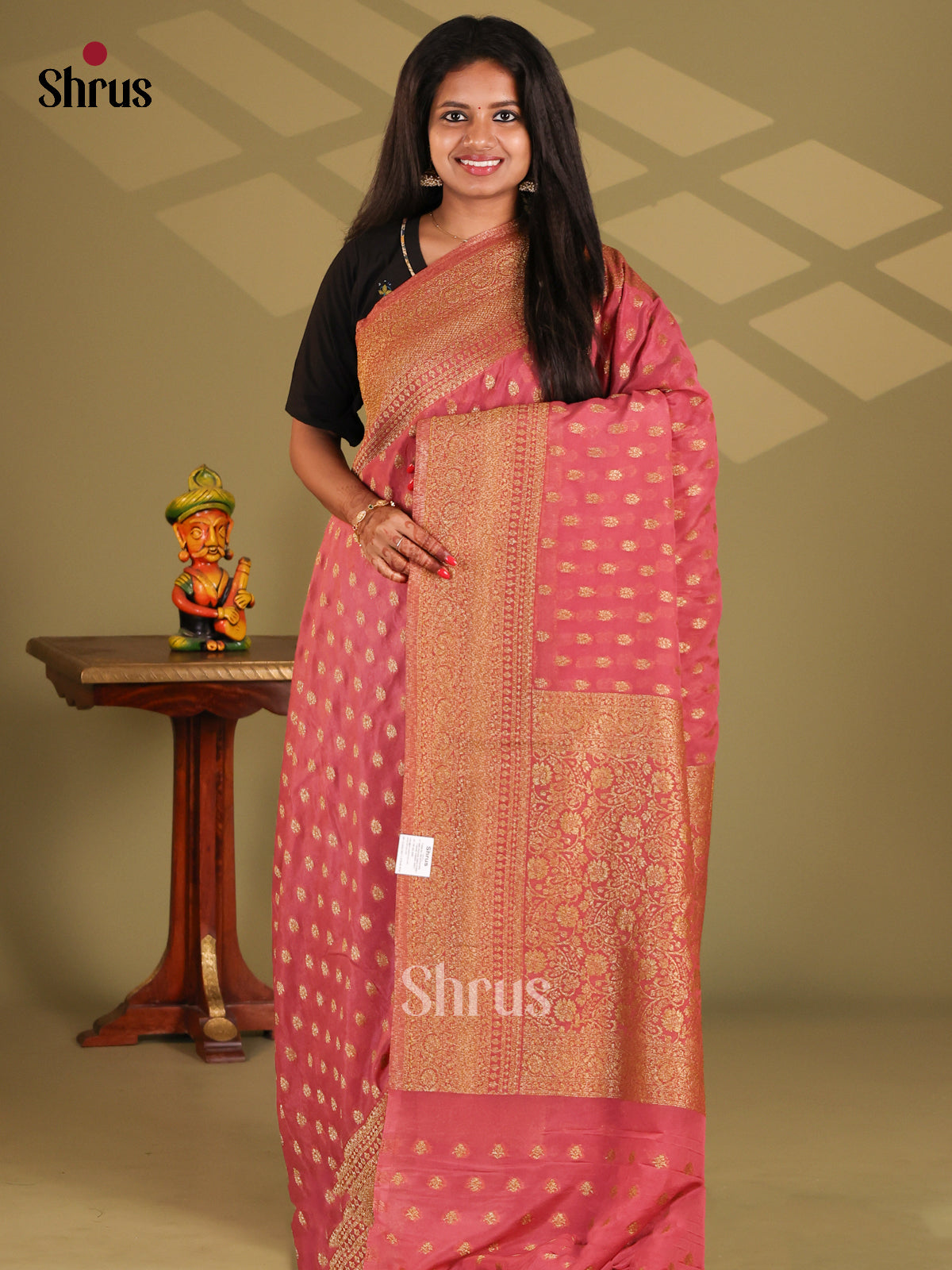 Pink(Single Tone) - Semi Georgette Saree - Shop on Shrus.com