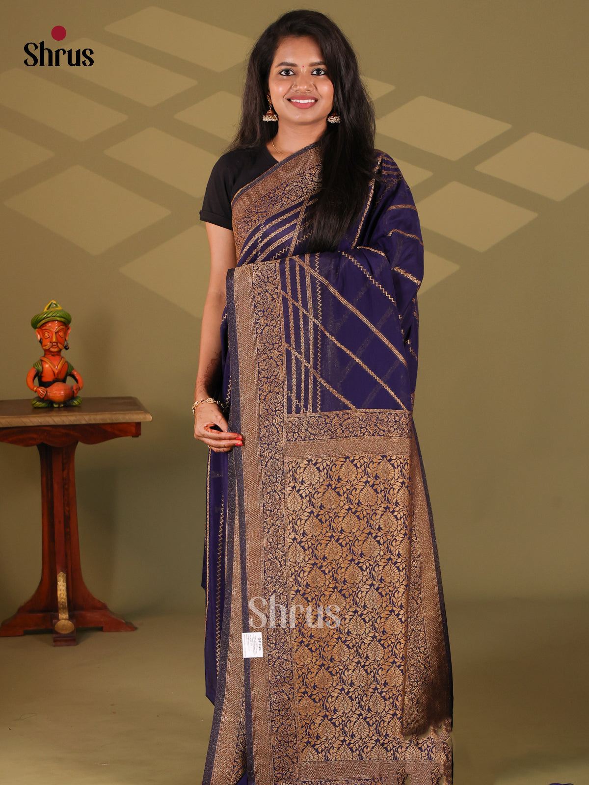 Blue(Single Tone) - Semi Georgette Saree - Shop on Shrus.com