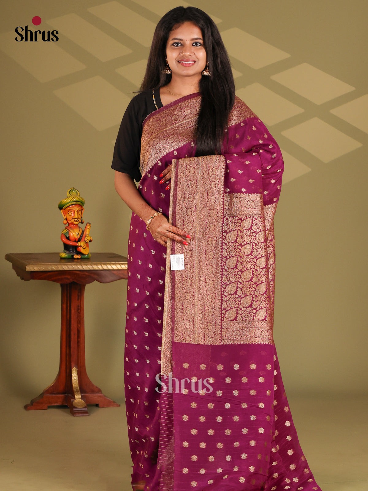 Wine(Single Tone) - Semi Georgette Saree - Shop on Shrus.com