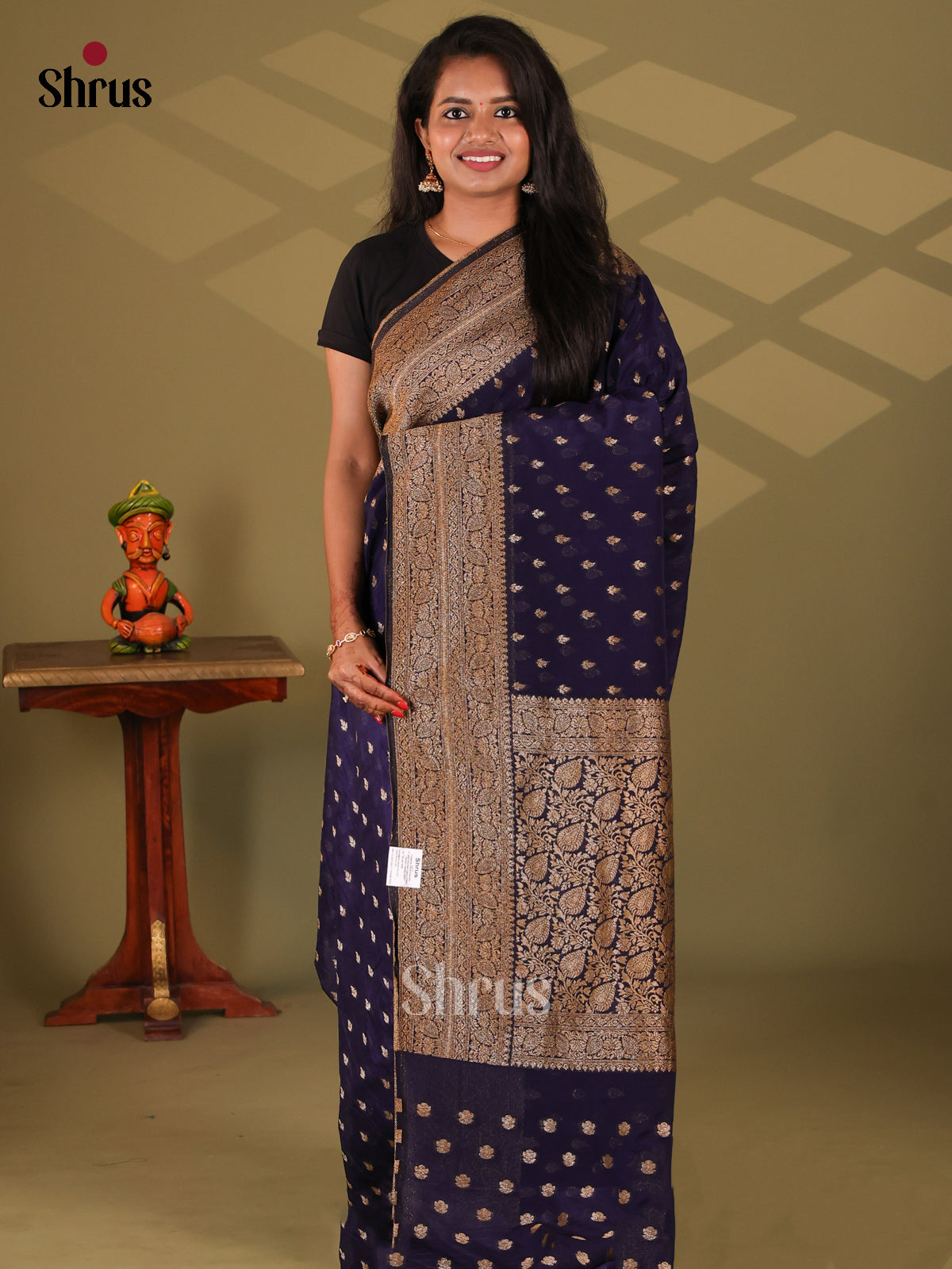 Blue(SIngle Tone) - Semi Georgette Saree - Shop on Shrus.com